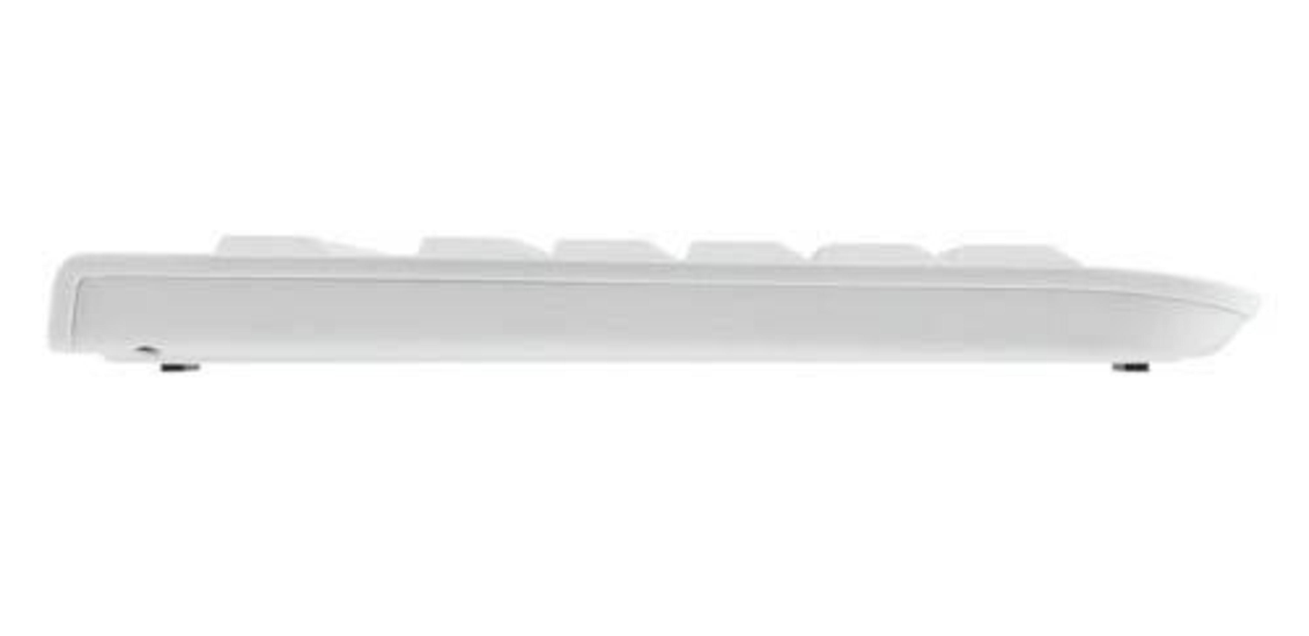 Weiße Tastatur Seitenansicht. Tasten sichtbar.
