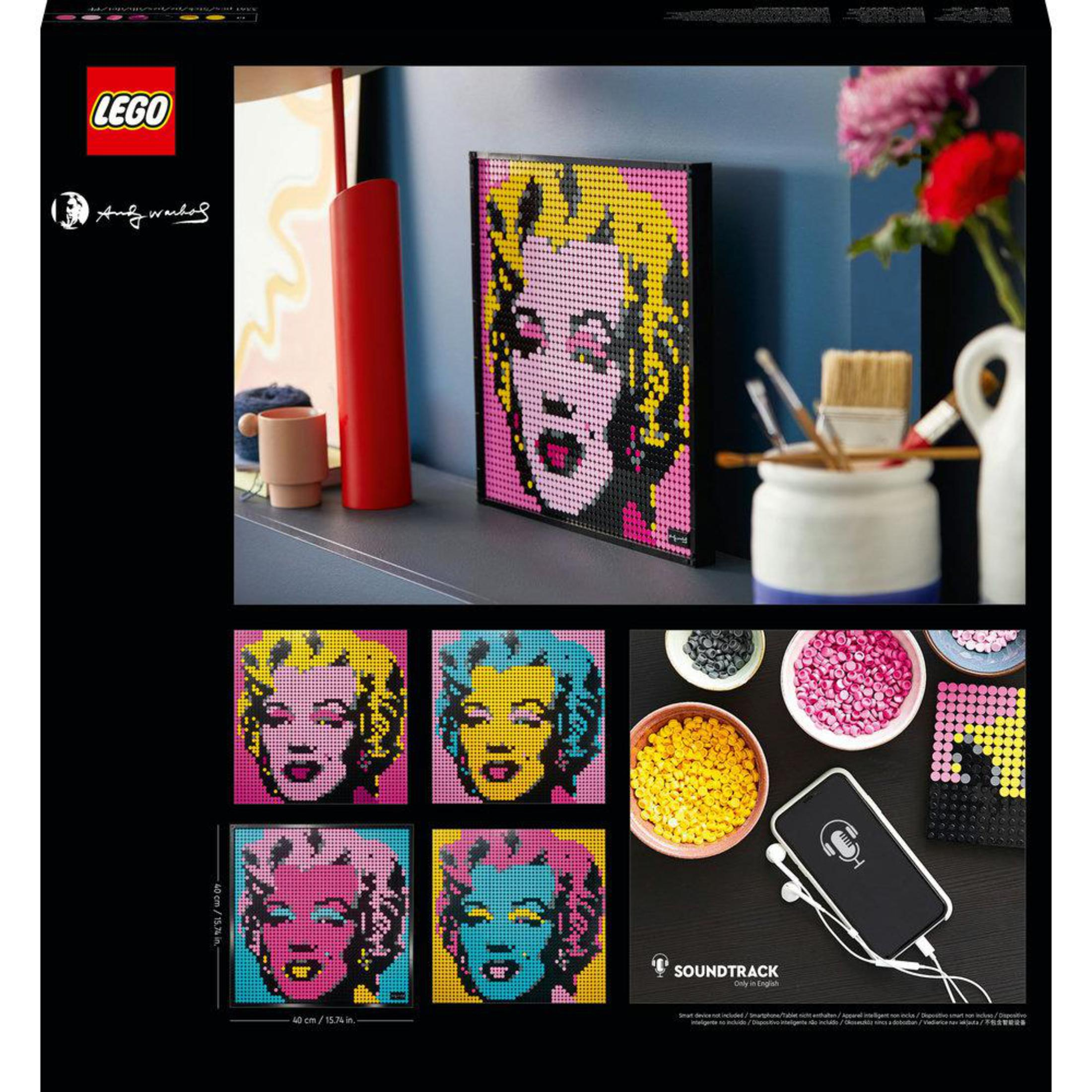 Zestaw Lego, portret Marilyn Monroe, z akcesoriami i telefonem.