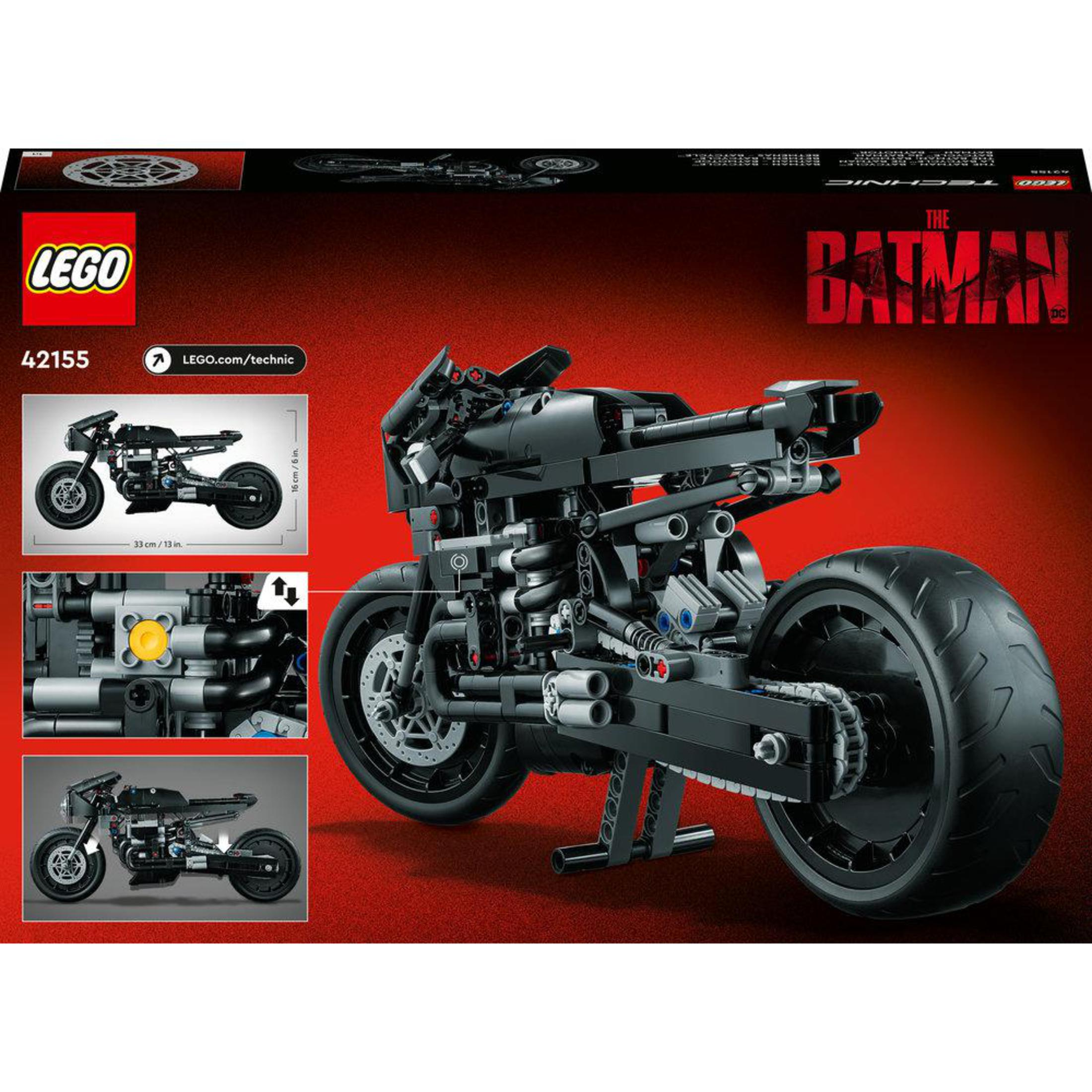 LEGO Batman motorfiets set, zwart model met details in explosietekening.