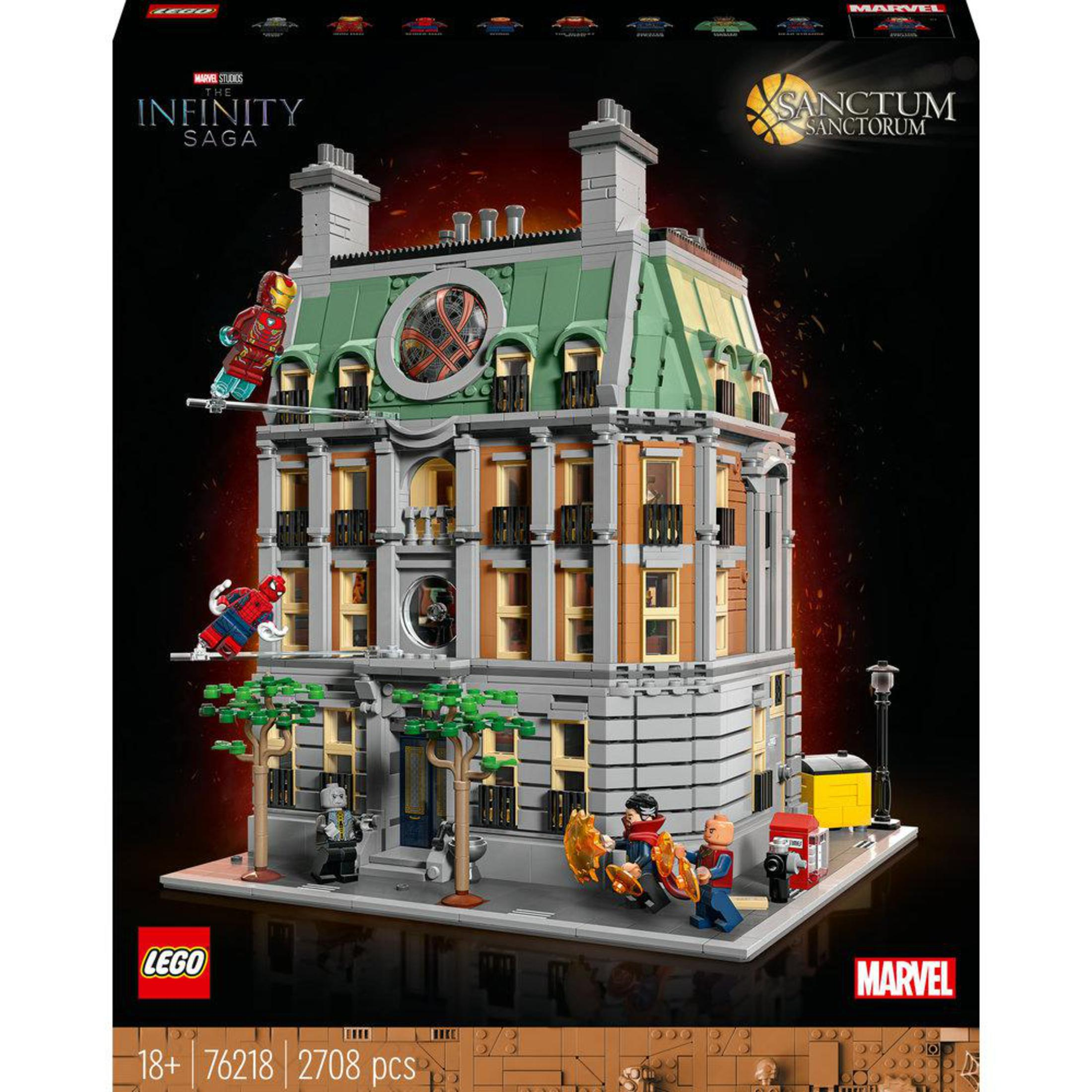 Zestaw Lego Marvel budynku Sanctum Sanctorum z figurkami superbohaterów.