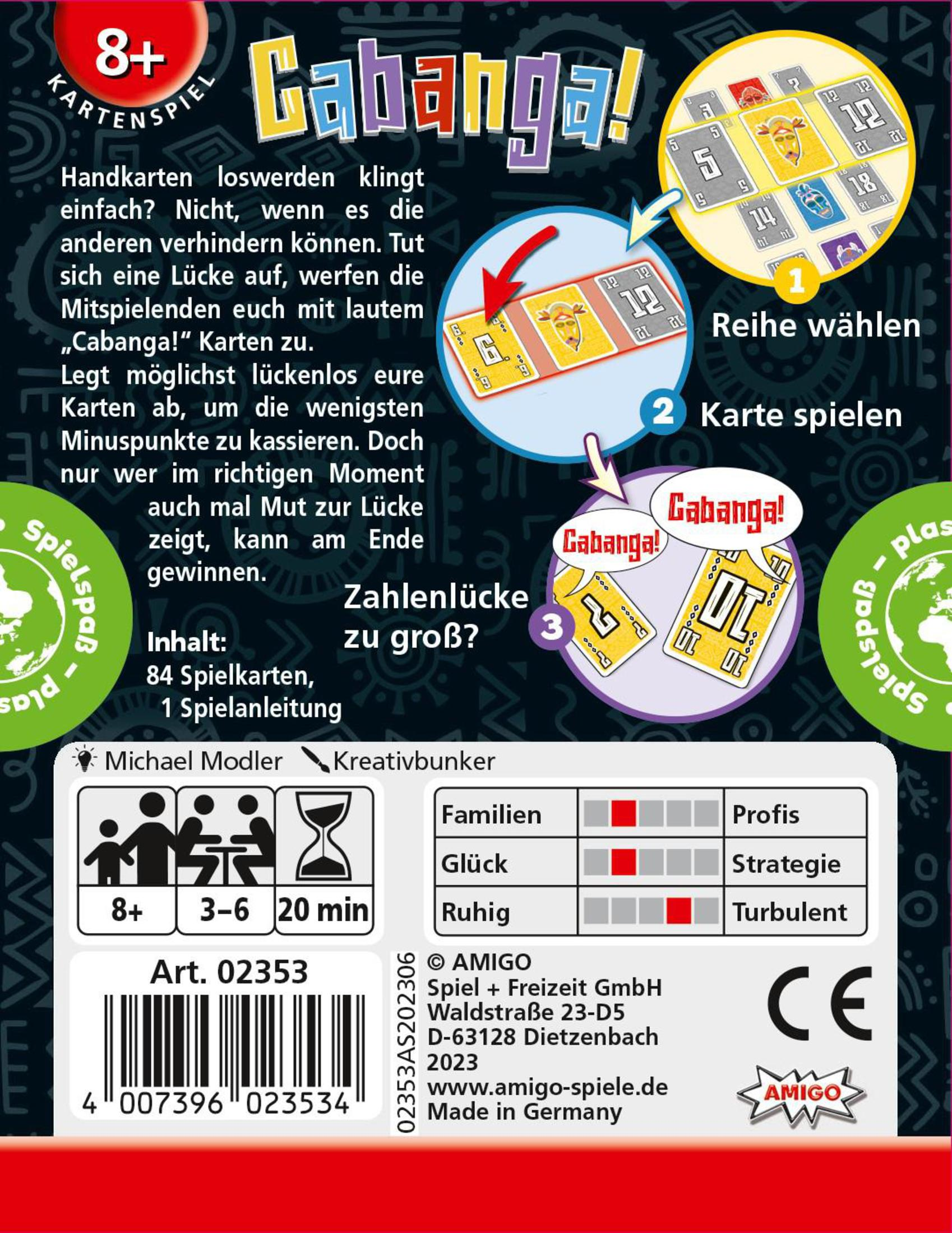 Dos de la boîte de jeu avec règles et éléments de jeu, diverses cartes, texte en allemand.