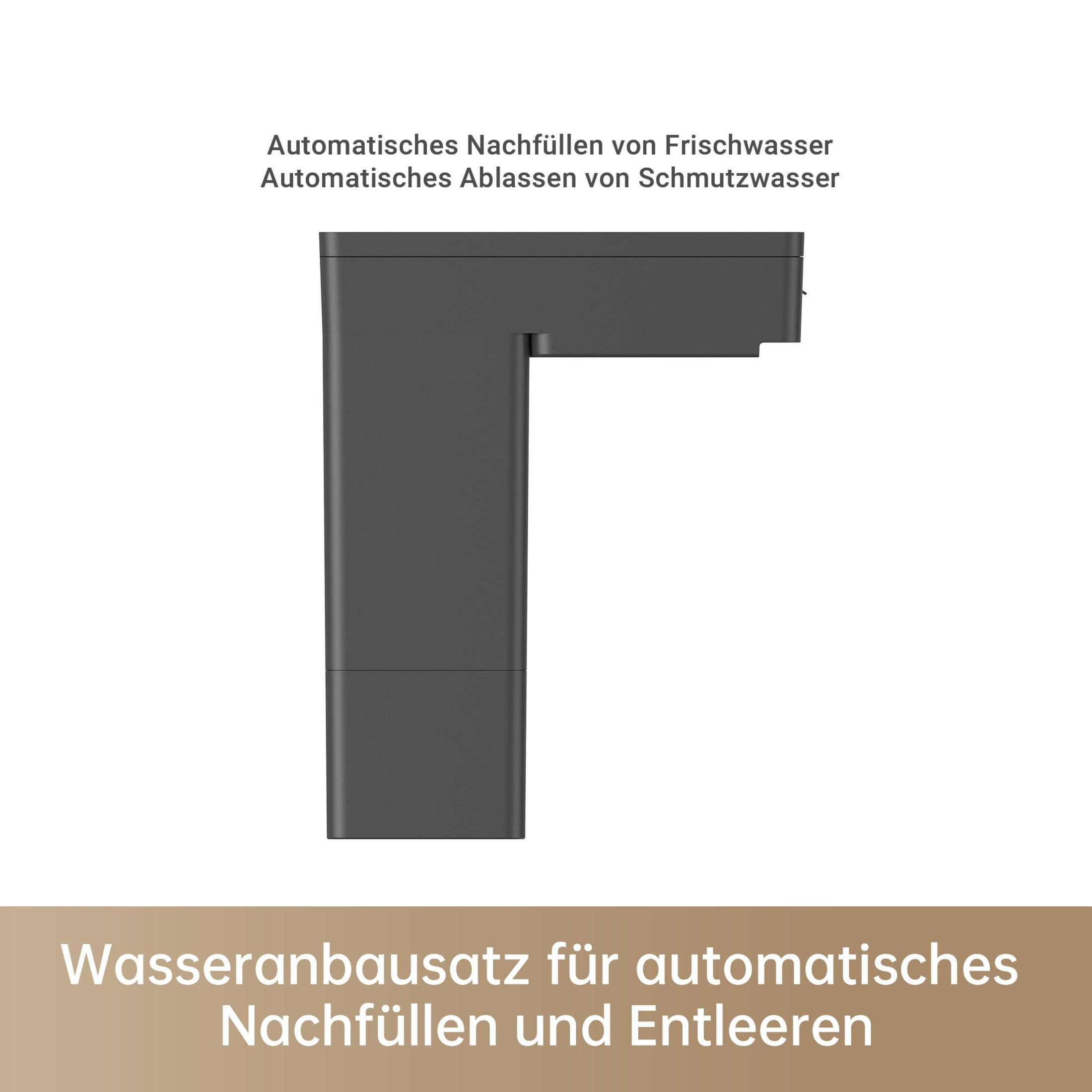 Dunkelgraues Wassersystem zum automatischen Befüllen und Entleeren.
