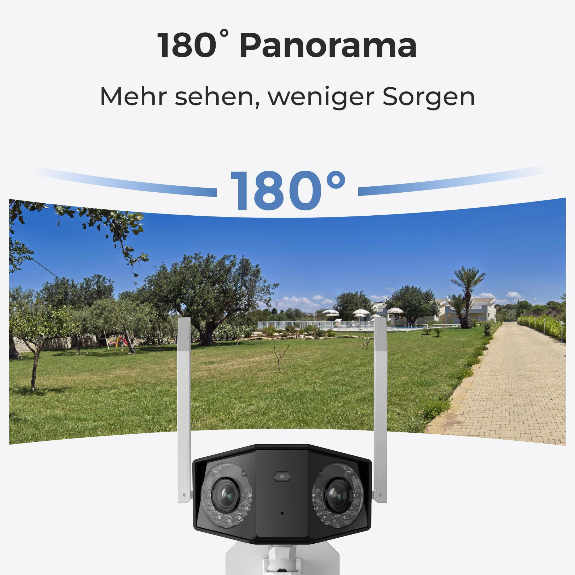 Una telecamera di sicurezza che mostra un'ampia vista esterna con testo.