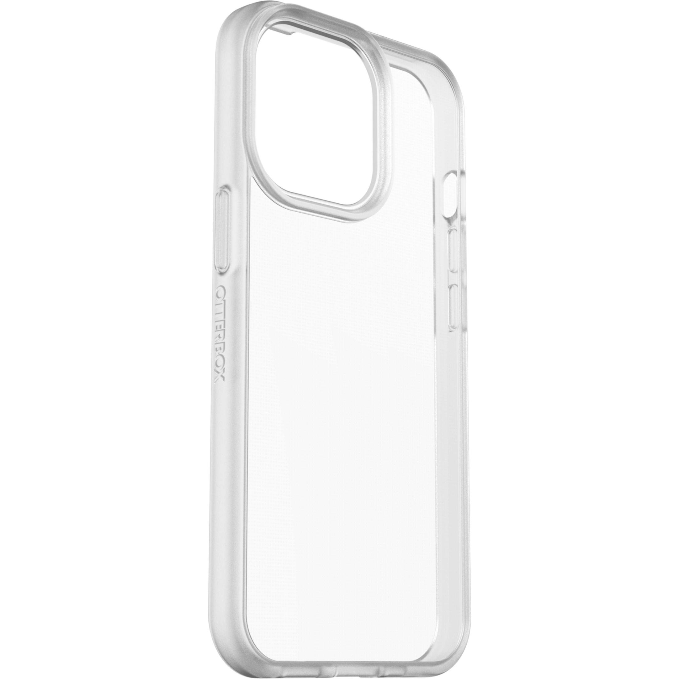 Custodia trasparente in plastica per telefono, con ritaglio per la fotocamera.