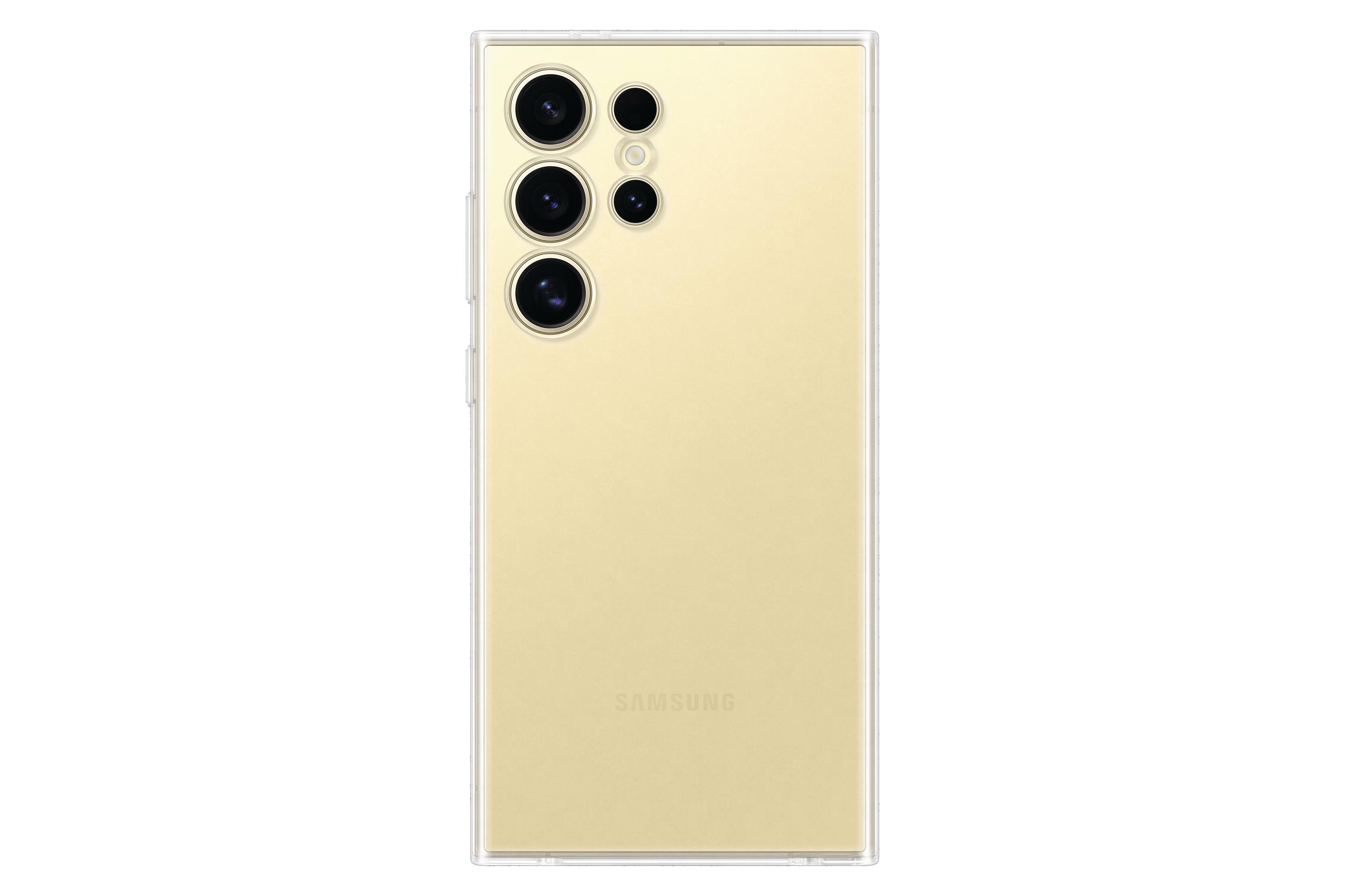 Une coque de téléphone avec un téléphone à l'intérieur, montrant les caméras.