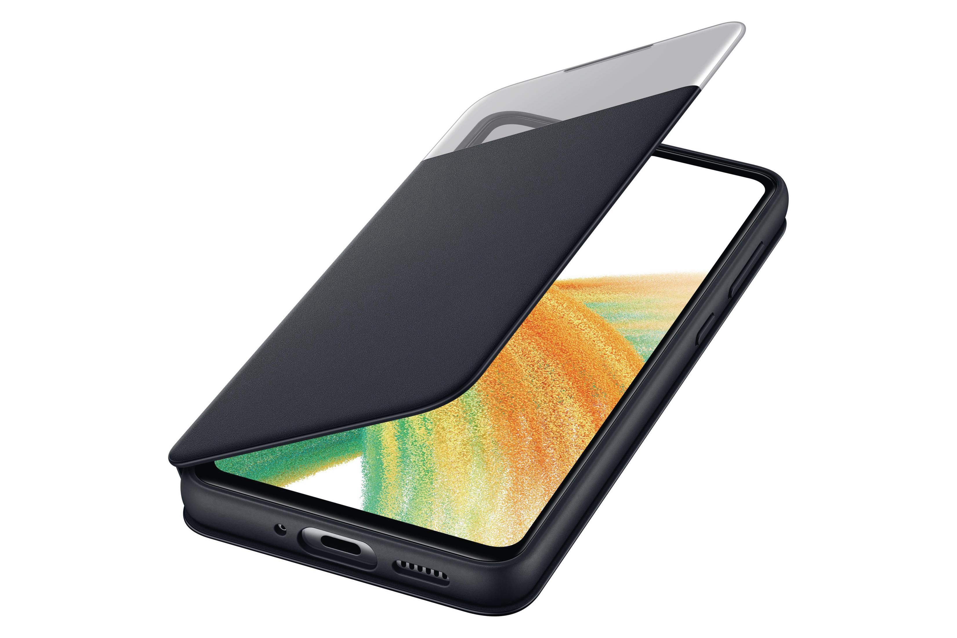 Coque de téléphone Samsung, ouverte pour révéler le téléphone, sur fond blanc.