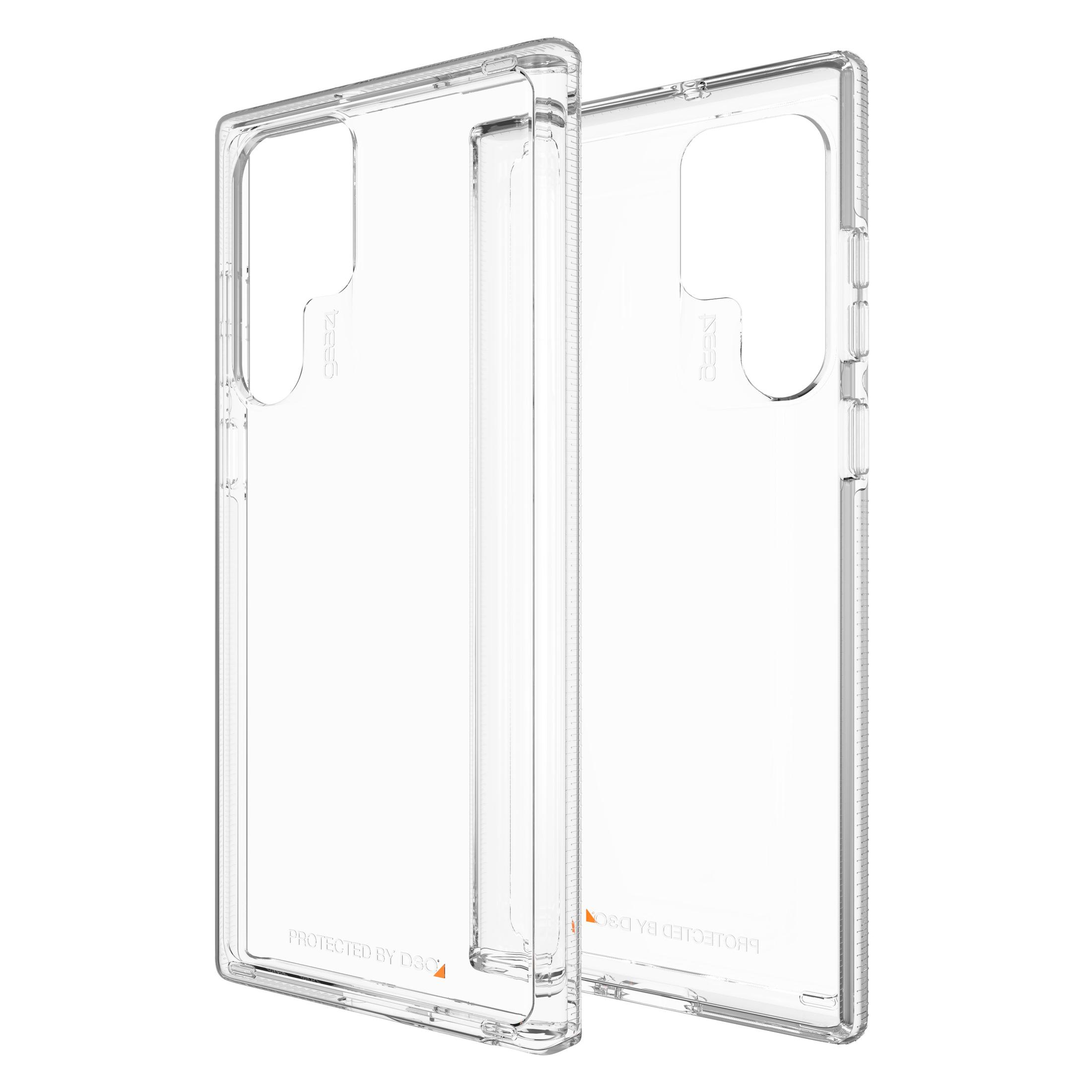 Zwei klare Handyhüllen nebeneinander. Die Hüllen haben ein transparentes Design und sind leer.