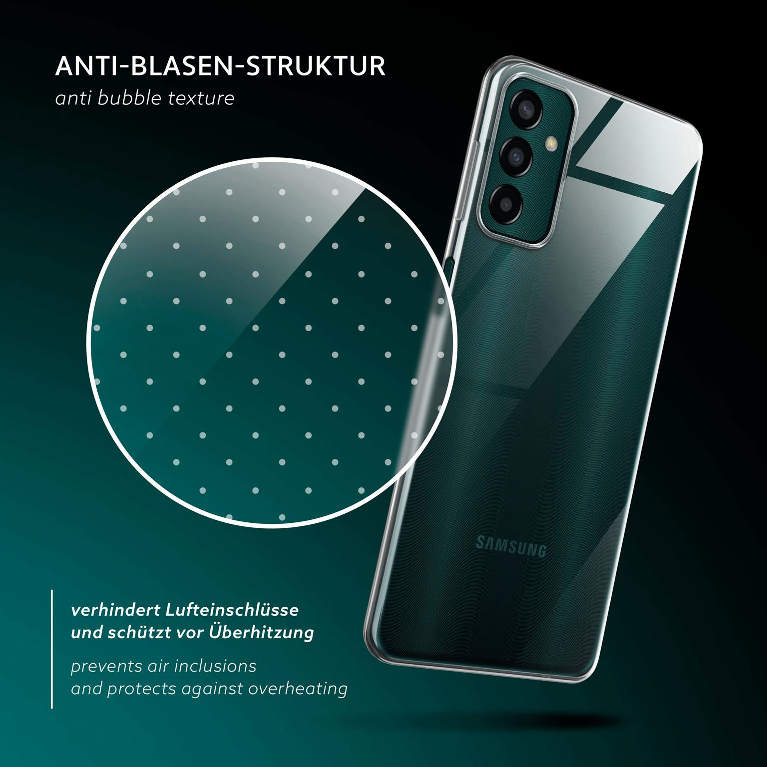Handyhülle mit gepunkteter Textur. Transparent und glänzend. Schwarzer Hintergrund.