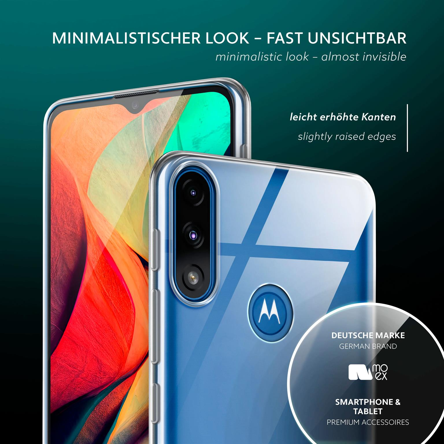 Smartphone-Hülle auf einem Telefon, mit sichtbarem Bildschirm, vor dunklem Hintergrund.