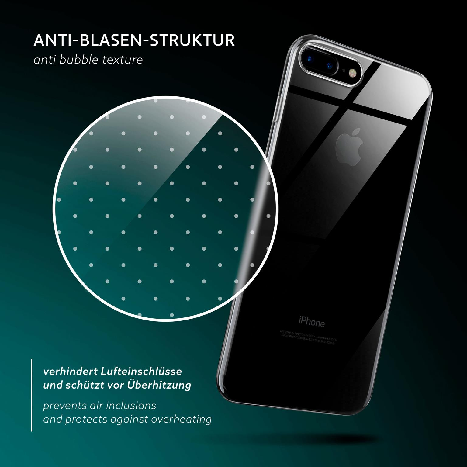 Transparente Handyhülle mit Telefon, mit Punkten und Text.
