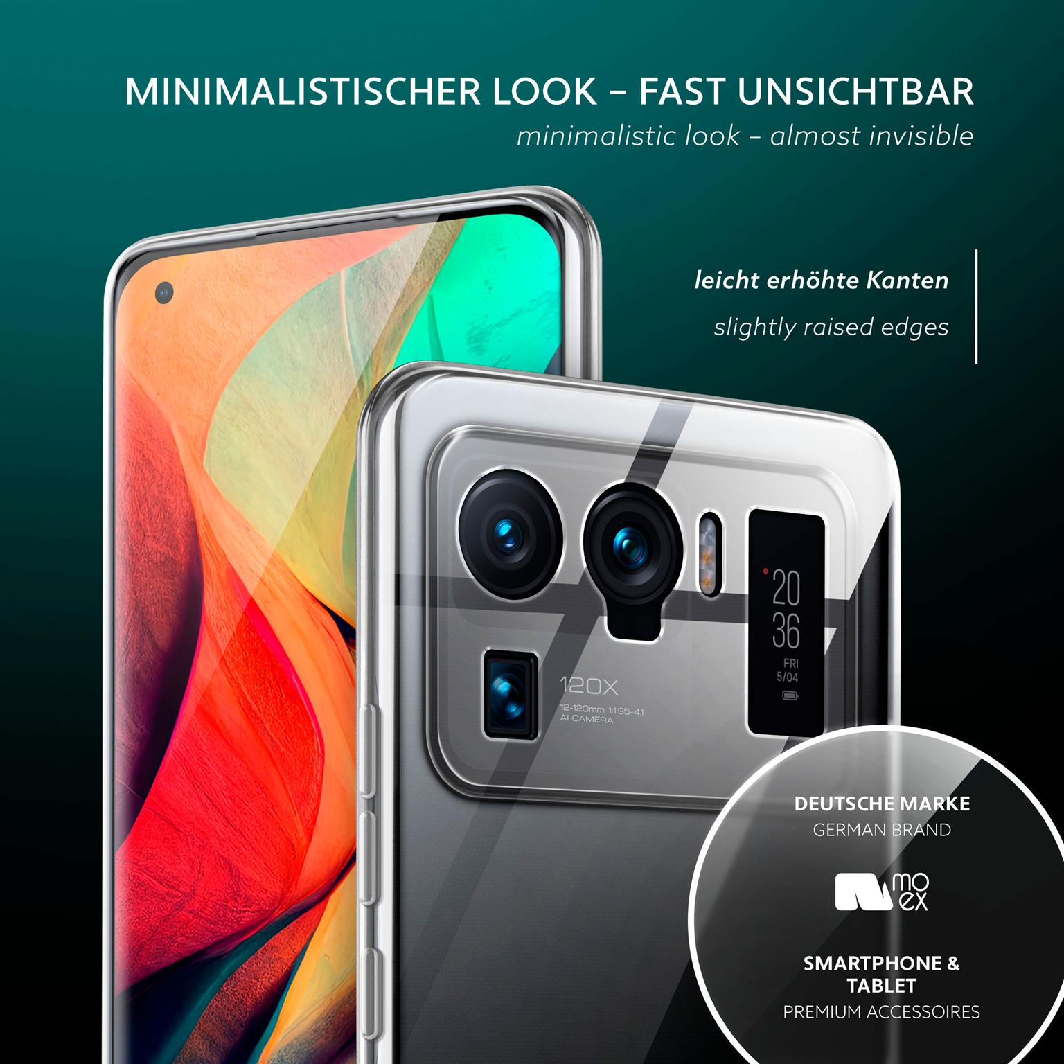 Handyhülle mit einem Telefon darin. Die Hülle ist transparent, das Telefon ist sichtbar.
