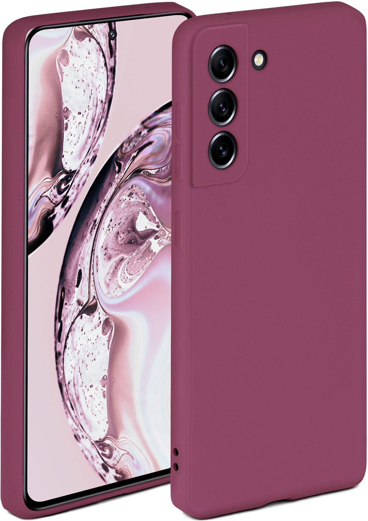 Violette Handyhülle mit Telefon, das Kamera-Setup eines Telefons zeigend.