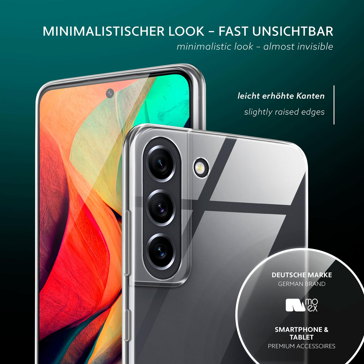 Smartphone in einer durchsichtigen Hülle, mit Dreifachkameras, mit dem
