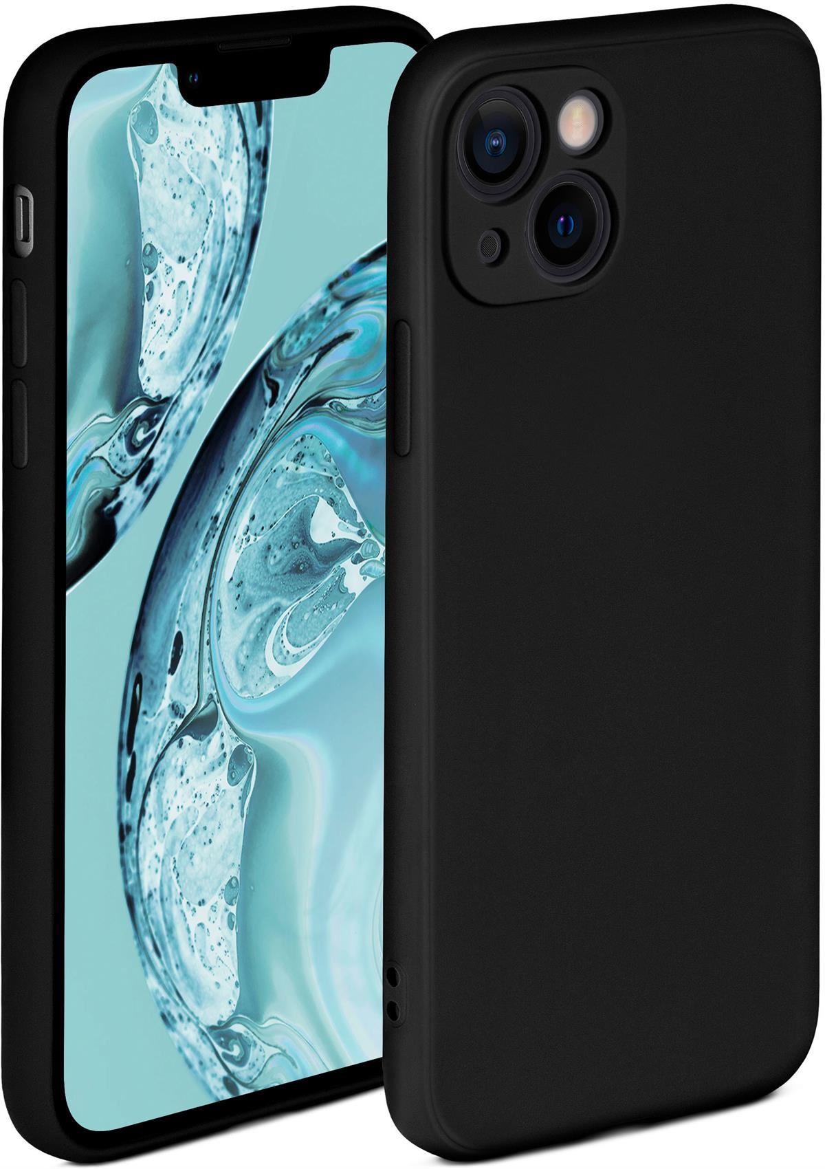 Eine schwarze Handyhülle mit einem Telefon darin, das den Bildschirm zeigt.