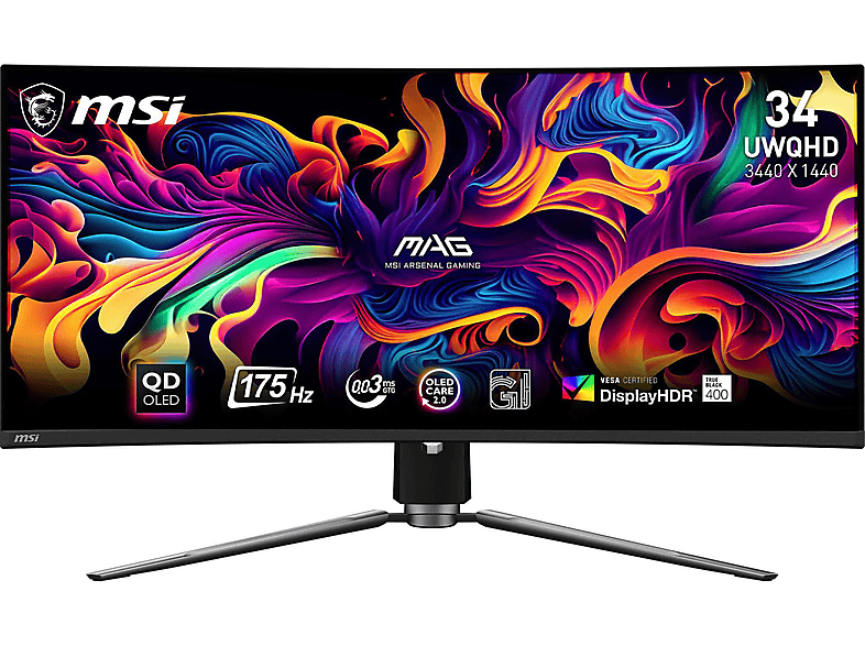 MSI MAG 341CQP OLED-34"/GAM /UWQHD/175 HZ/ERGO 34 Zoll UWQHD Gaming Monitor (0,03 ms Reaktionszeit , 175 Hz , 60 Hz nativ)