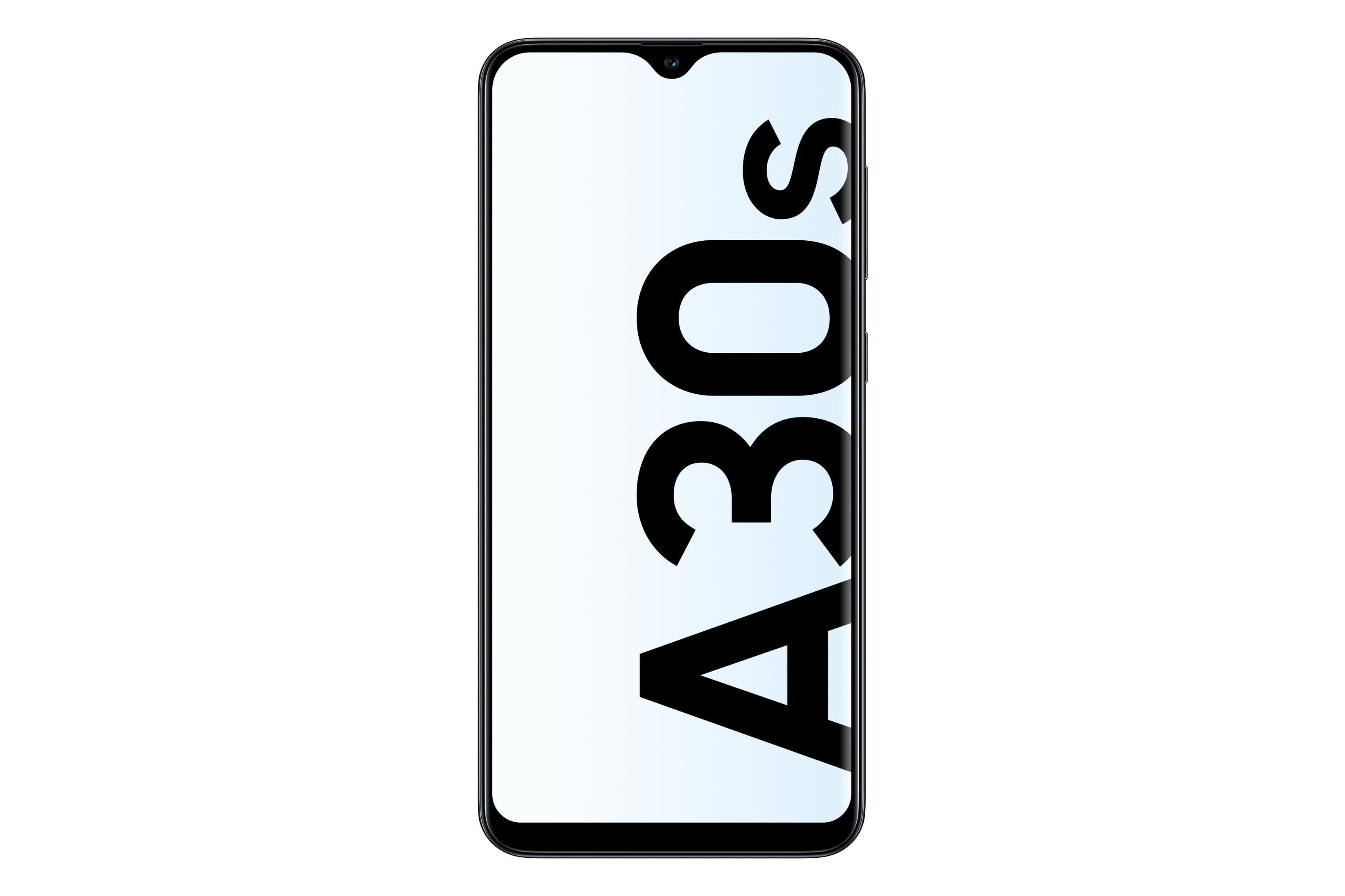 Samsung A30s Smartphone. Das Display zeigt den Text A30s in Weiß auf einem Gradienten.