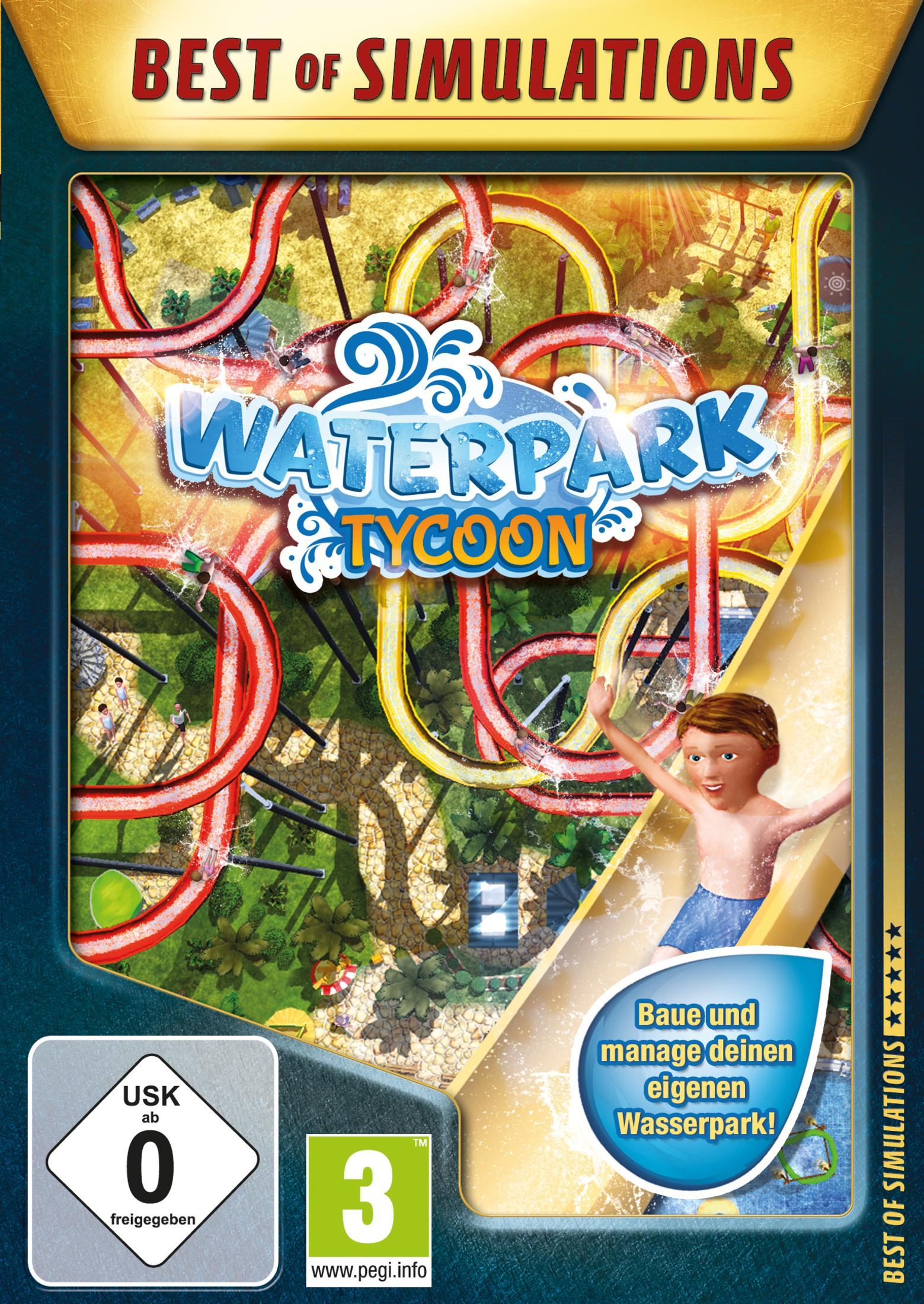 Spielbox-Cover mit einer Zeichentrickfigur auf einer Wasserparkszene.