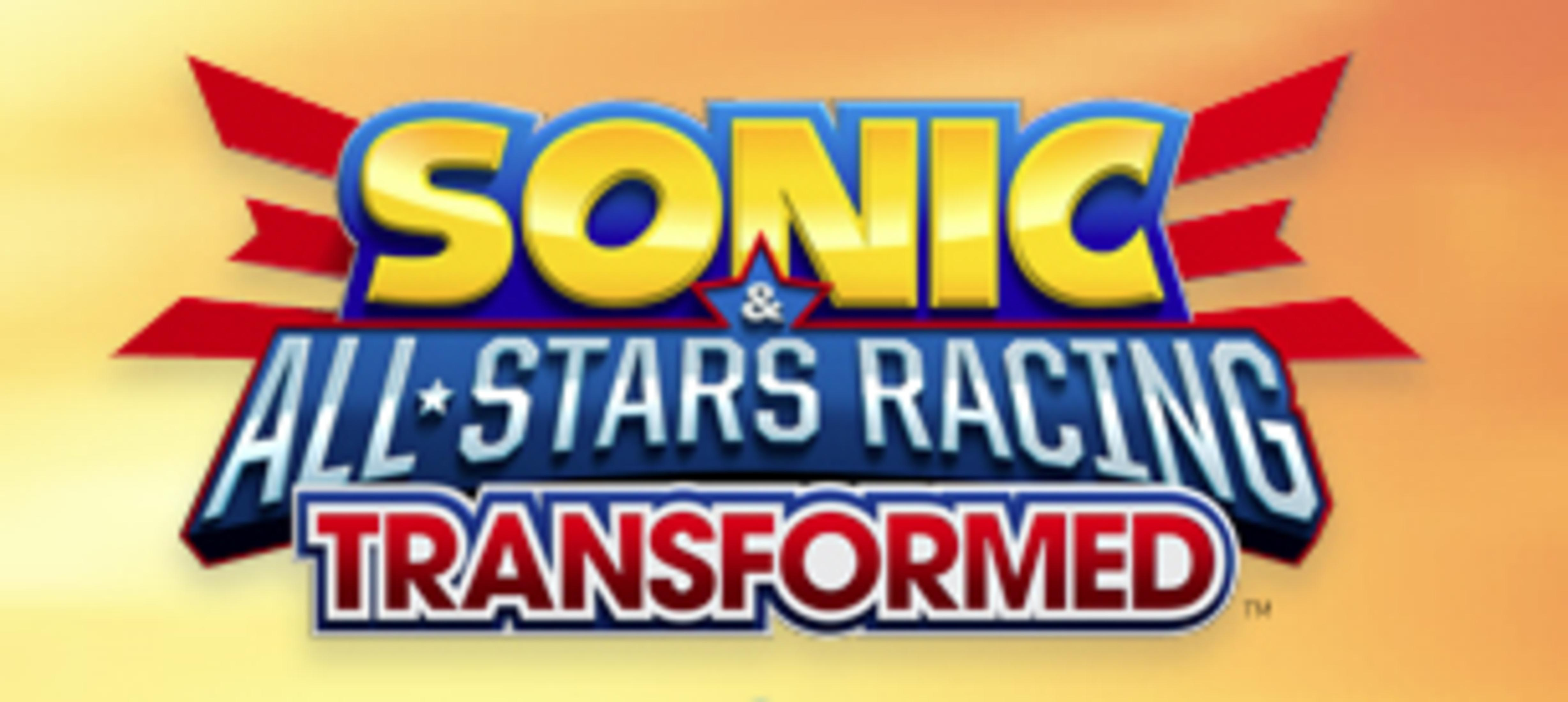 Sonic & All-Stars Racing Transformed Logo auf verschwommenem orange-gelben Hintergrund.