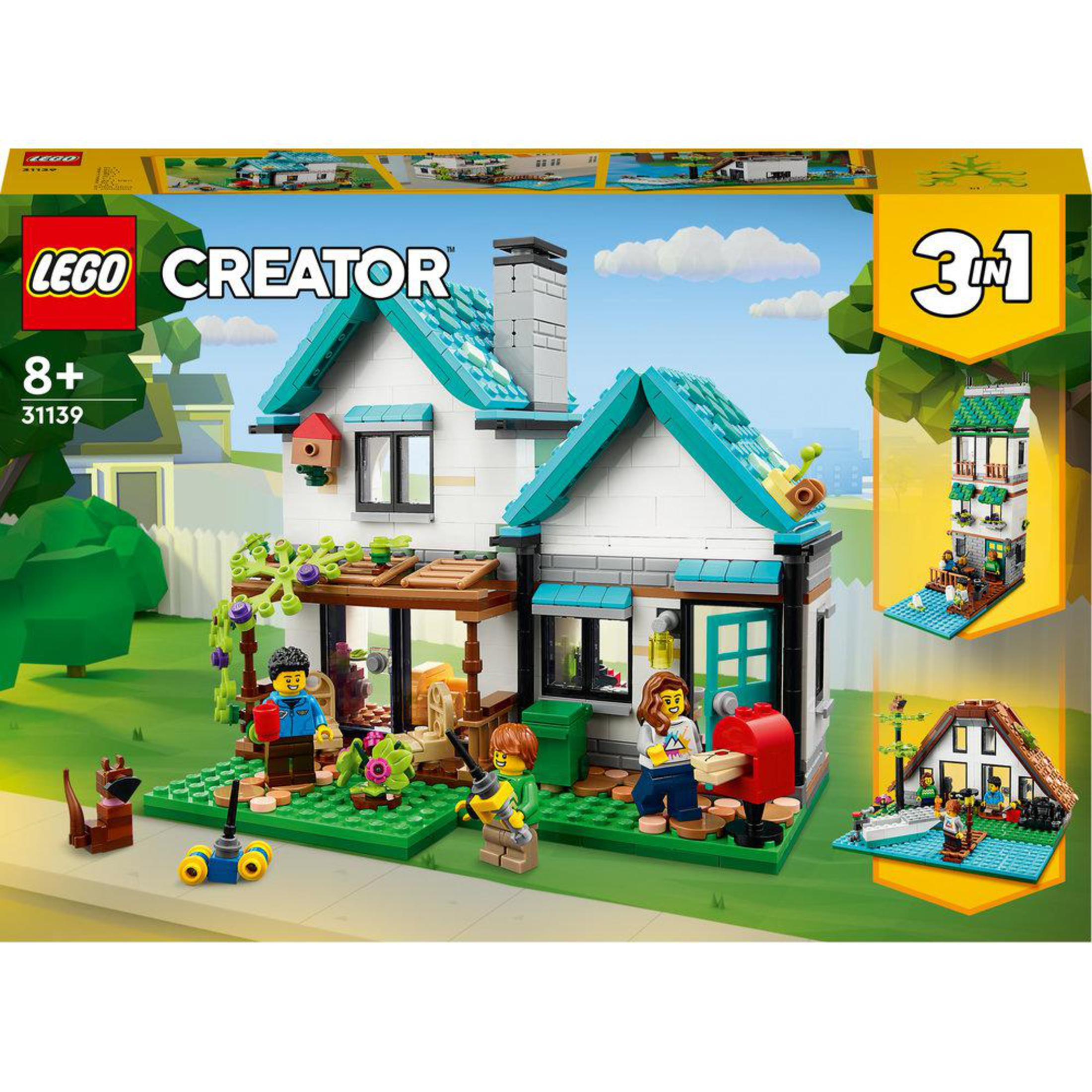 Set casa LEGO Creator con personaggi, accessori e molteplici opzioni di costruzione.