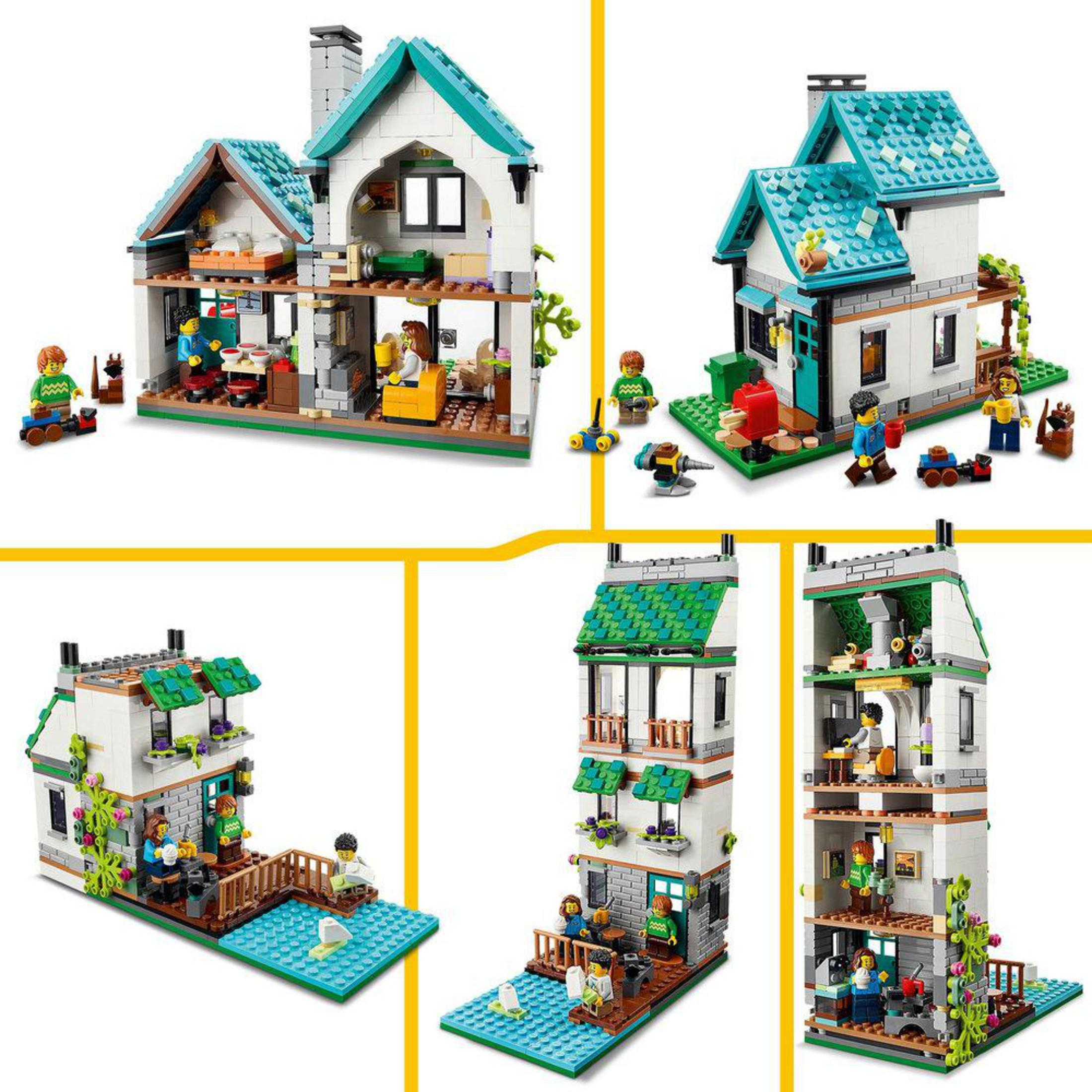 Diverse viste del set della casa Lego. Diverse angolazioni, viste interne ed esterne.
