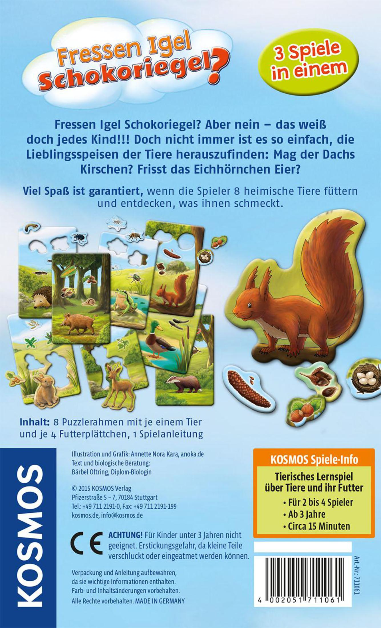 Schachtel eines Kinderspiels mit Cartoon-Bildern eines Eichhörnchens und verschiedener Tiere. Titel ist deutsch.
