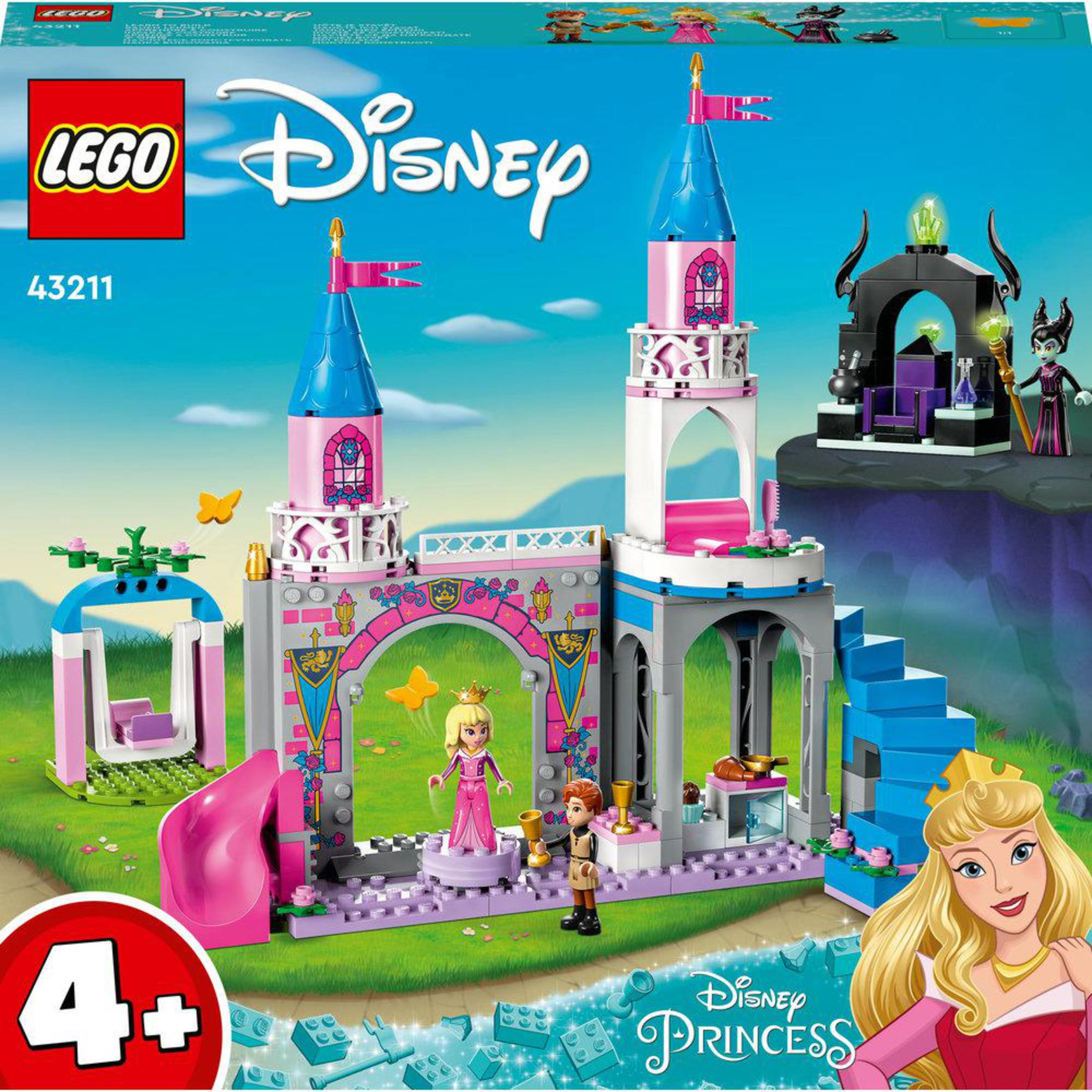 Lego Disney Princess Set mit Schloss und Figuren von Aurora und Prinz Philip. Die Box zeigt den Inhalt des Sets.