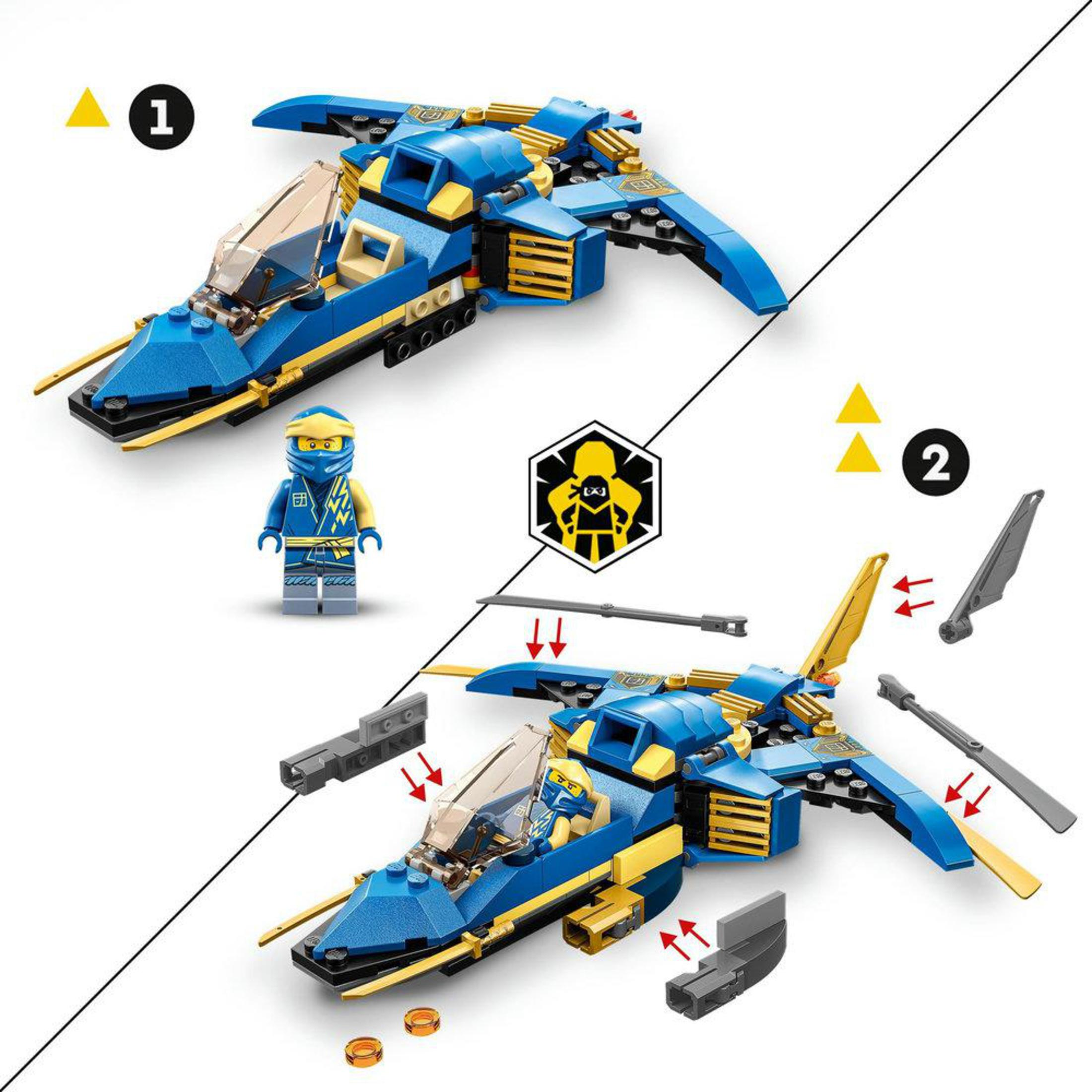 Lego Ninjago Jet-Modell, zerlegt und zusammengebaut.