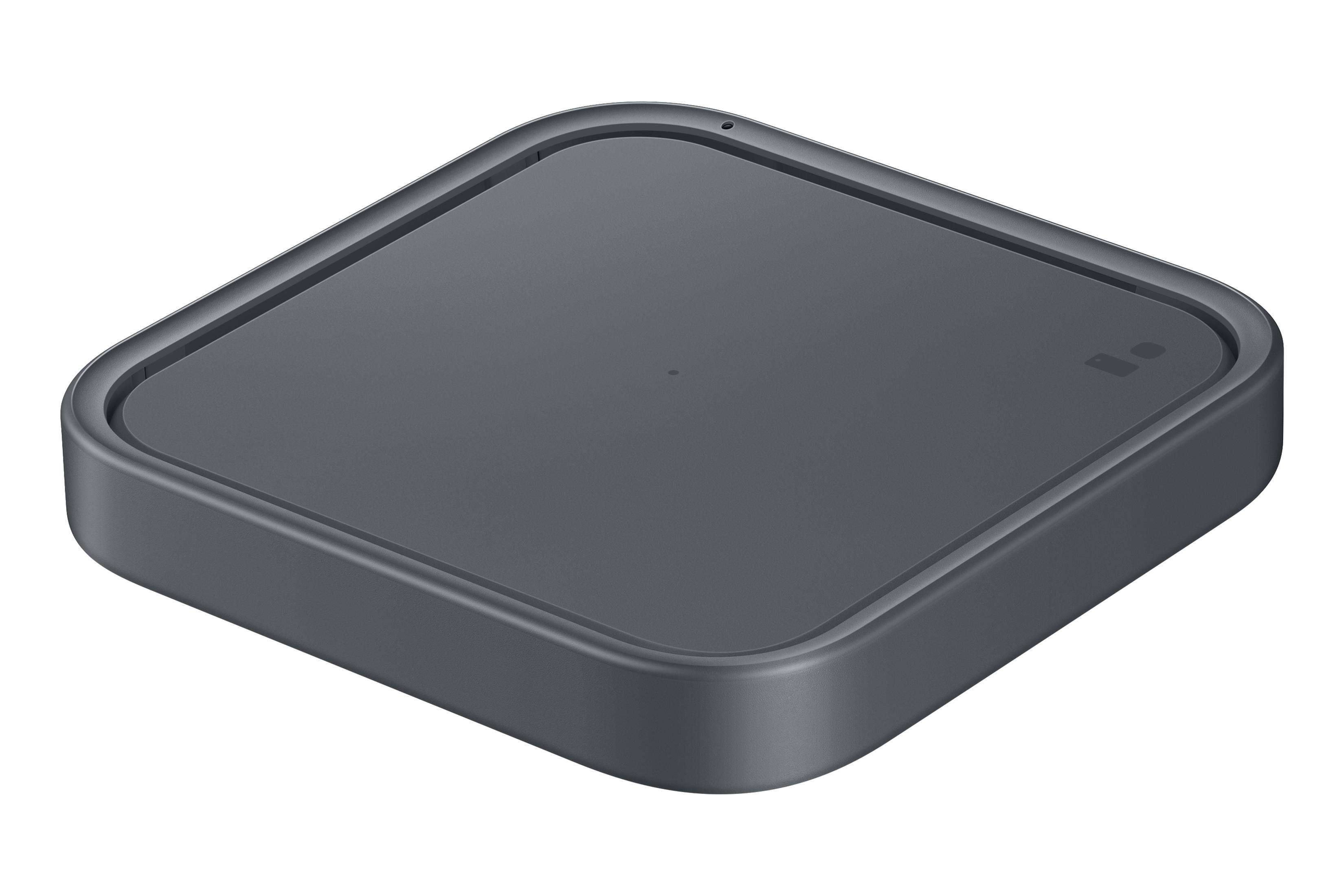 Chargeur sans fil gris foncé de forme carrée.