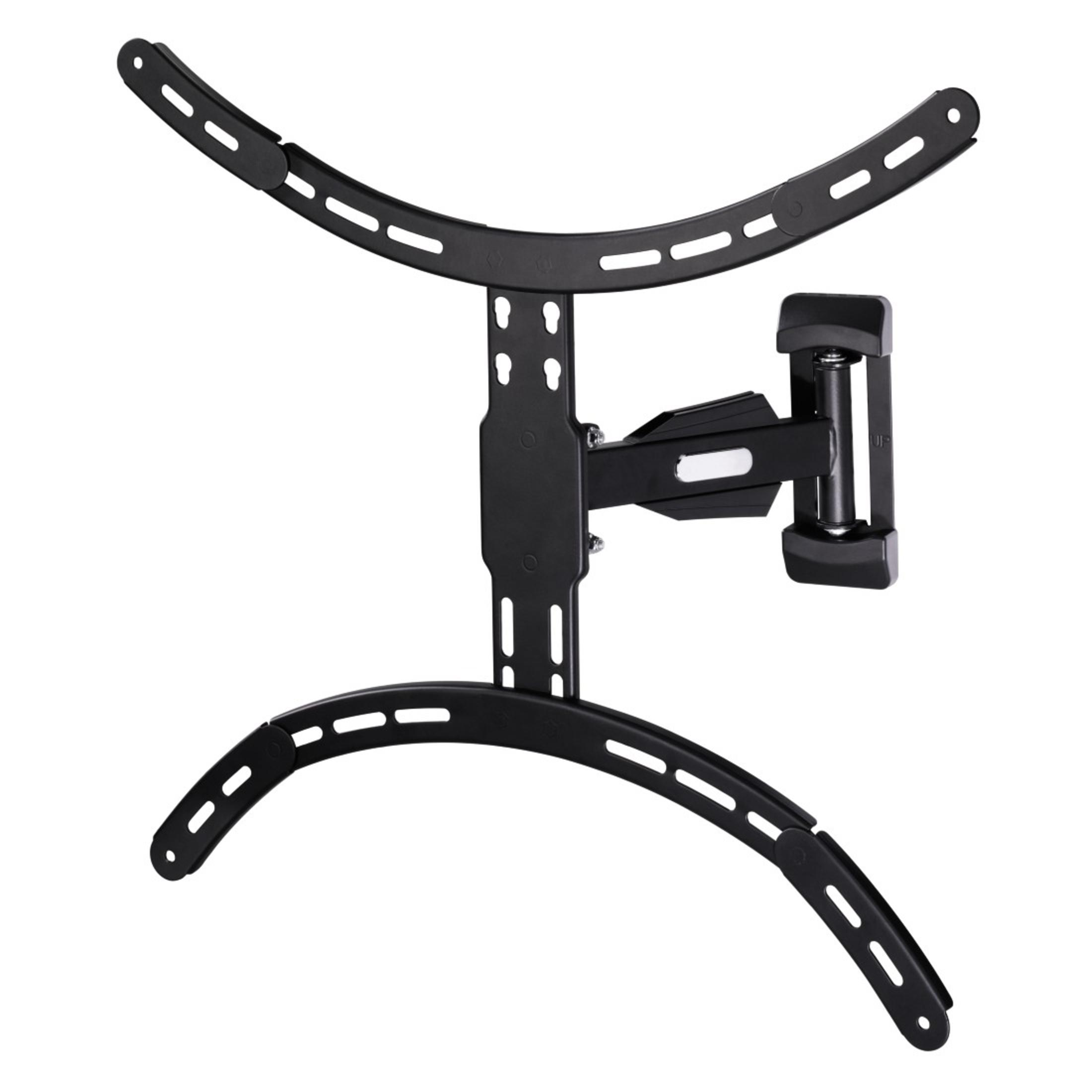 Soporte de pared para TV negro. Fondo blanco.
