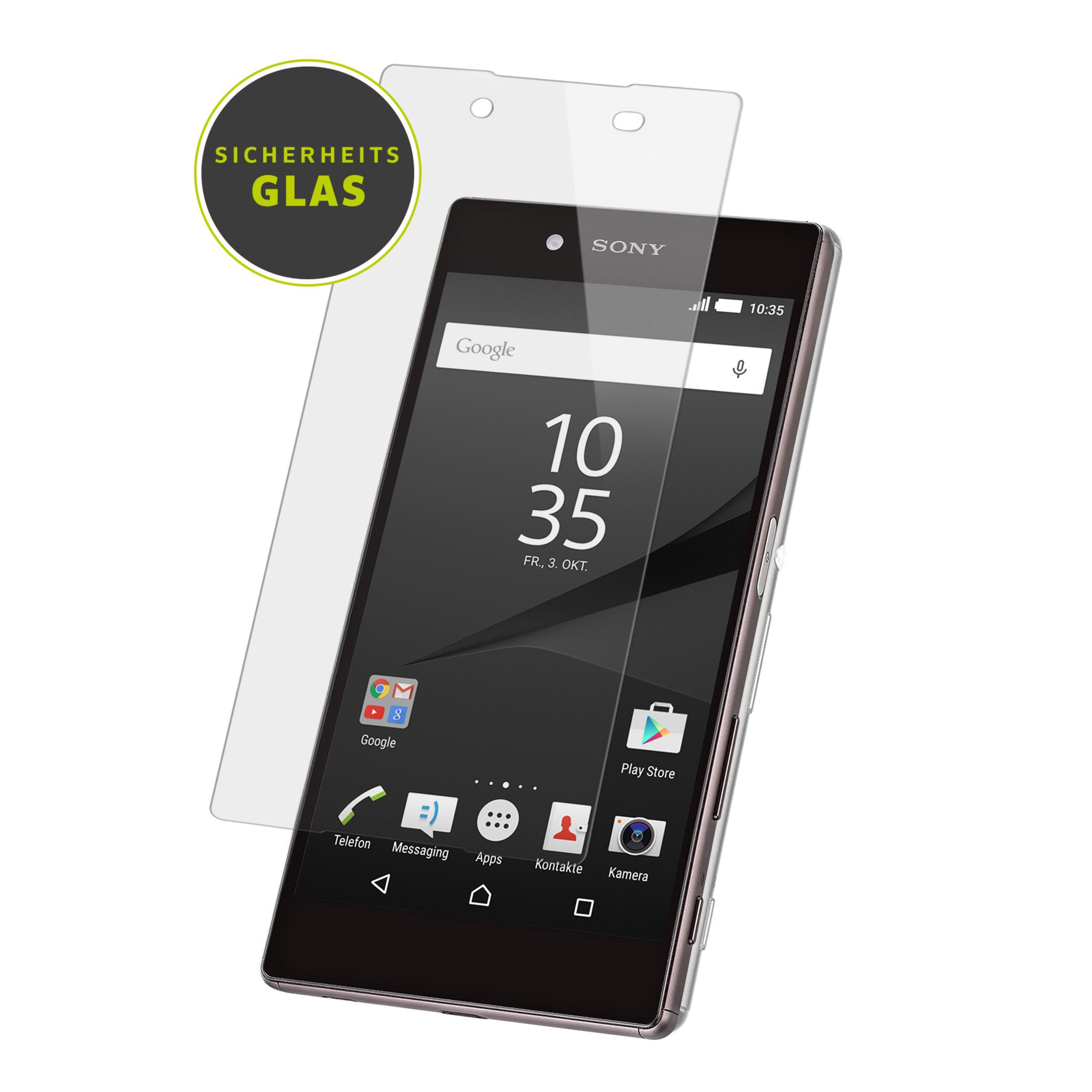 Telefono Sony con protezione schermo. Il telefono mostra Google e l'ora.