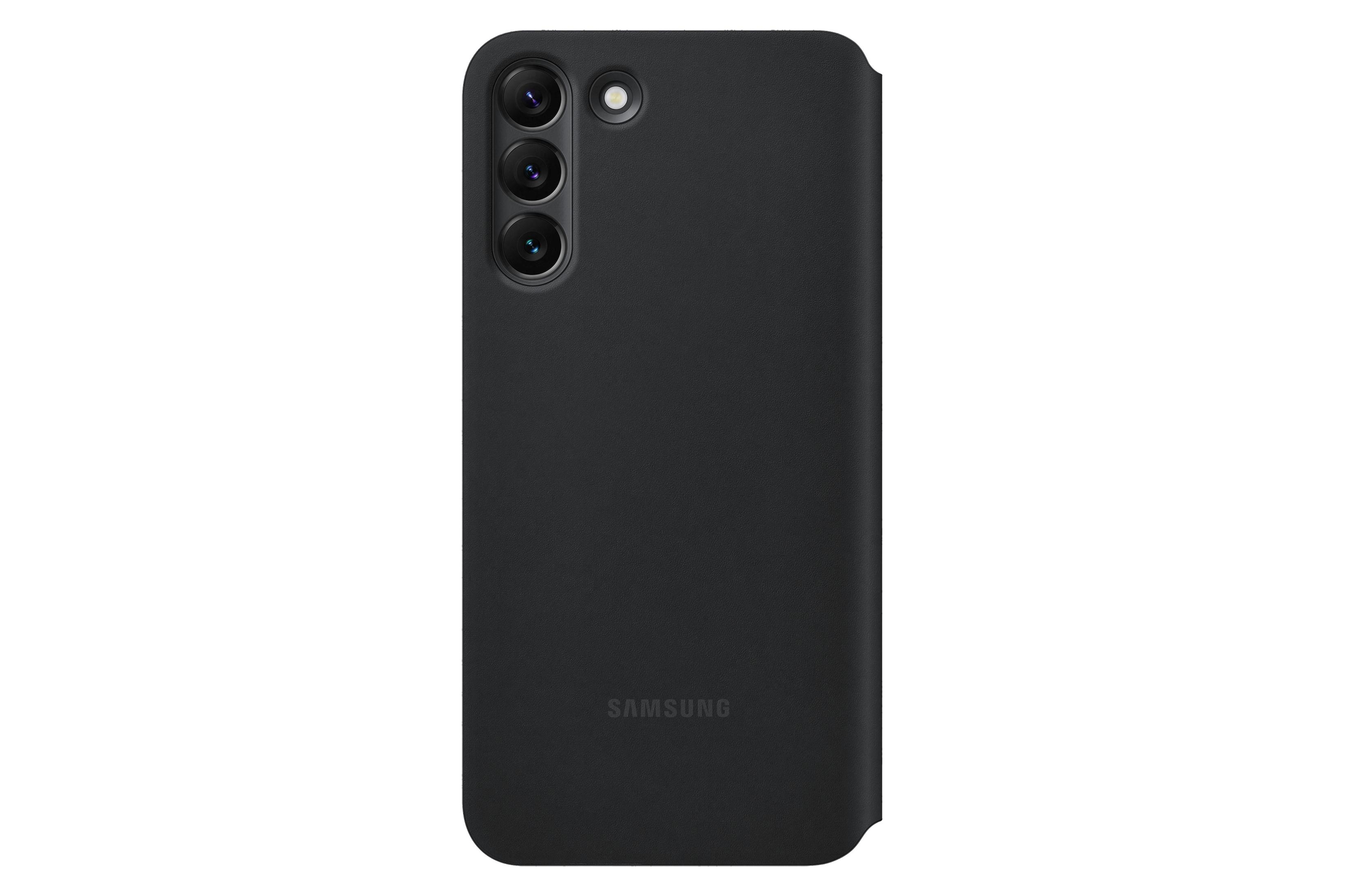 Custodia nera per telefono con tre lenti della fotocamera e il logo Samsung.