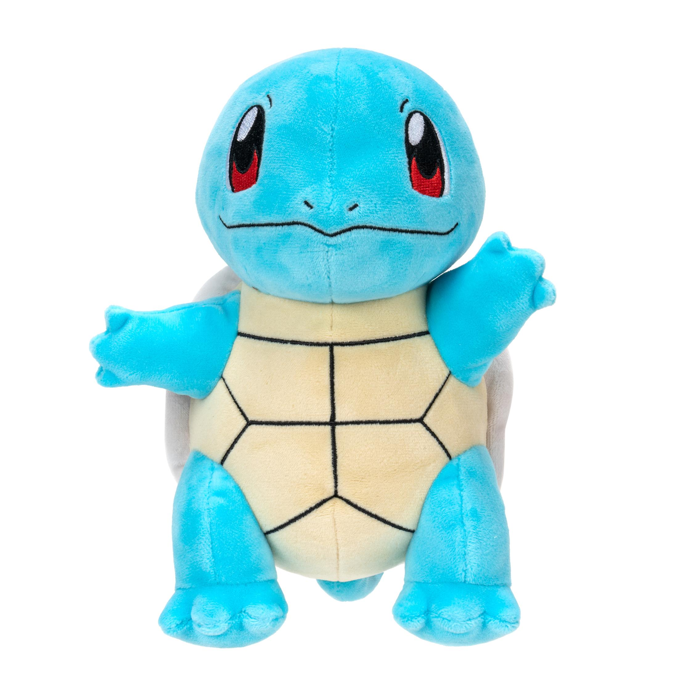 Ein blaues Squirtle-Plüschtier mit cremefarbenem Bauch und roten Wangen.