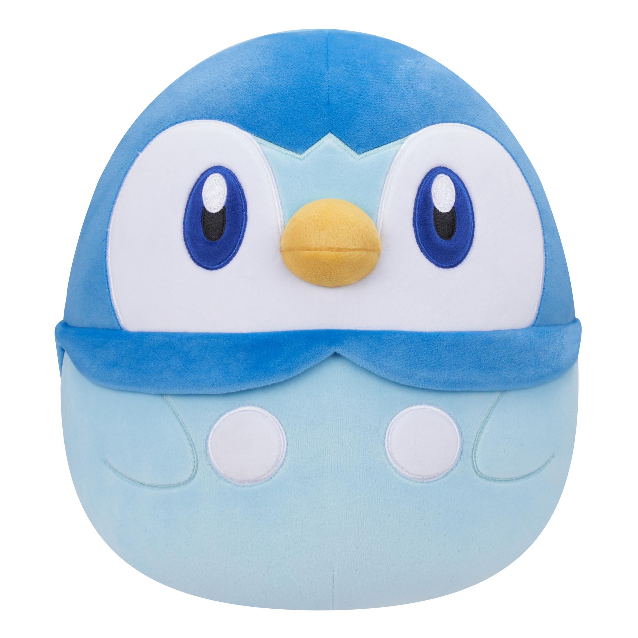 Blaues Plüsch-Piplup. Es hat blaues und hellblaues Fell, große Augen und einen gelben Schnabel.