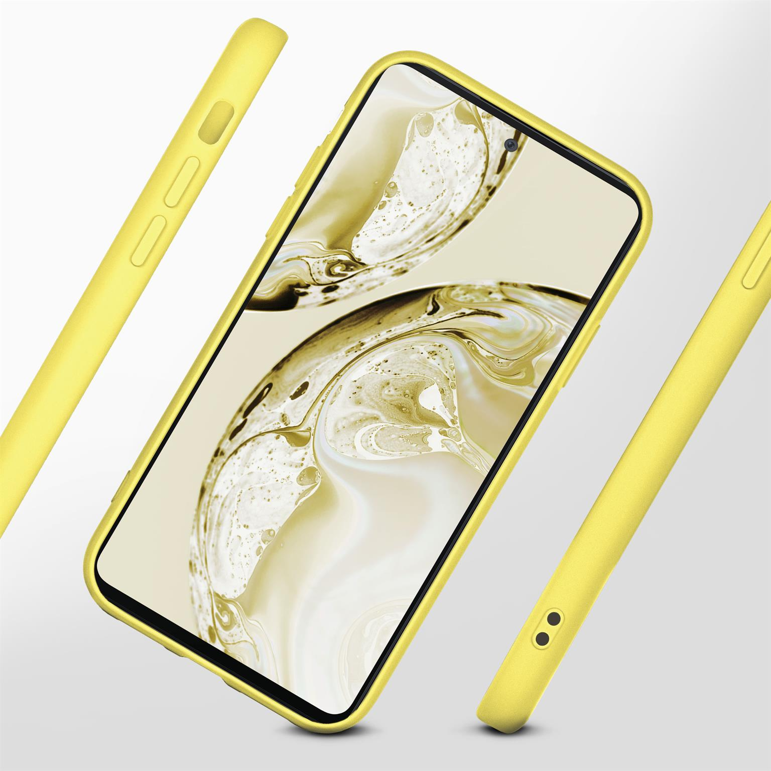Eine lila Handyhülle mit Telefon, das Kamera- und Displayschutz zeigt.