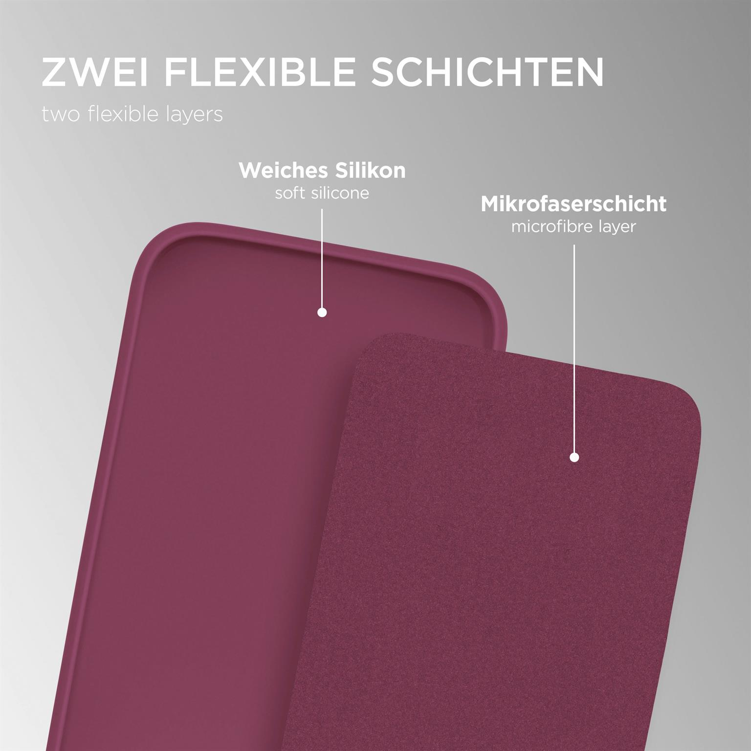 Zwei Materialschichten, ein magenta-farbenes Gehäuse und eine magenta-farbene Oberfläche.