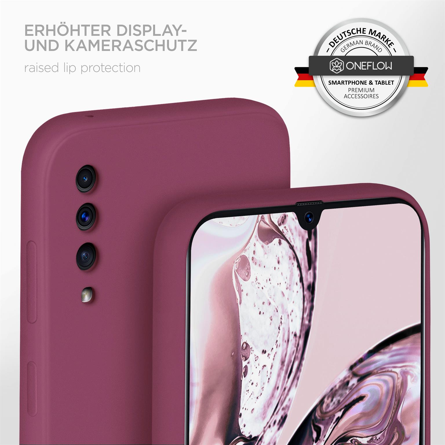 Zwei Telefone, eines mit Hülle. Die Hülle ist dunkelrosa, das Telefon schwarz.