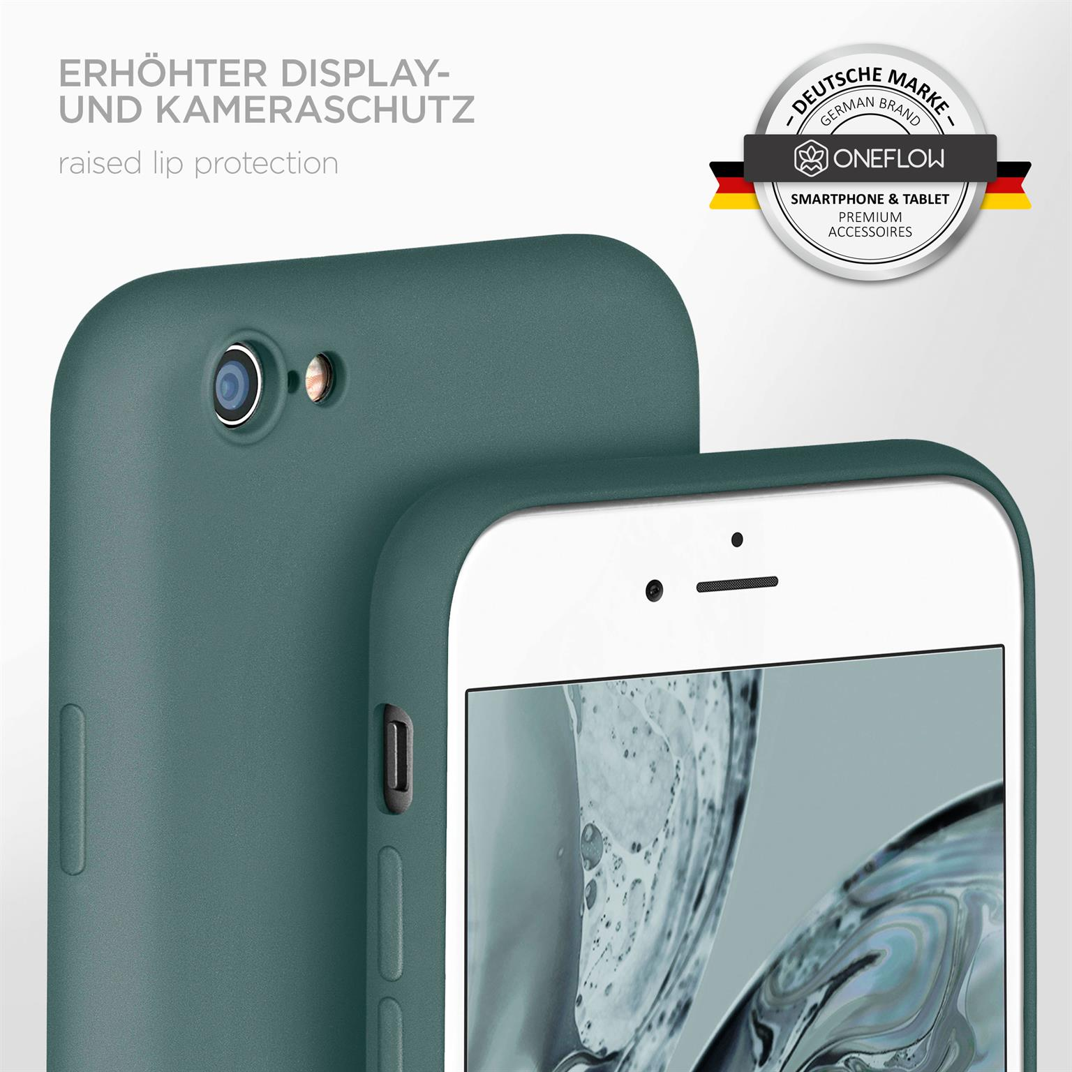 Eine grüne Handyhülle schützt das Telefon, erhöhter Lippenschutz wird erwähnt.