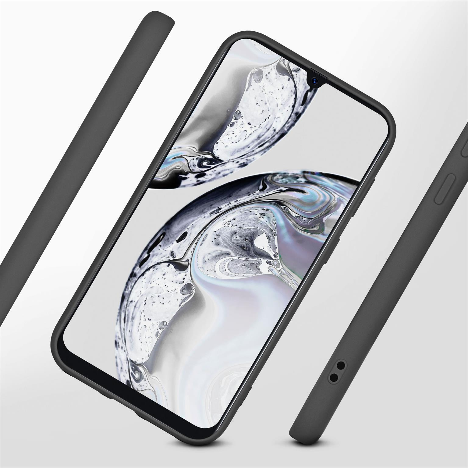 Eine Handyhülle mit einem Telefon darin, drei Teile, mit weißem Hintergrund.
