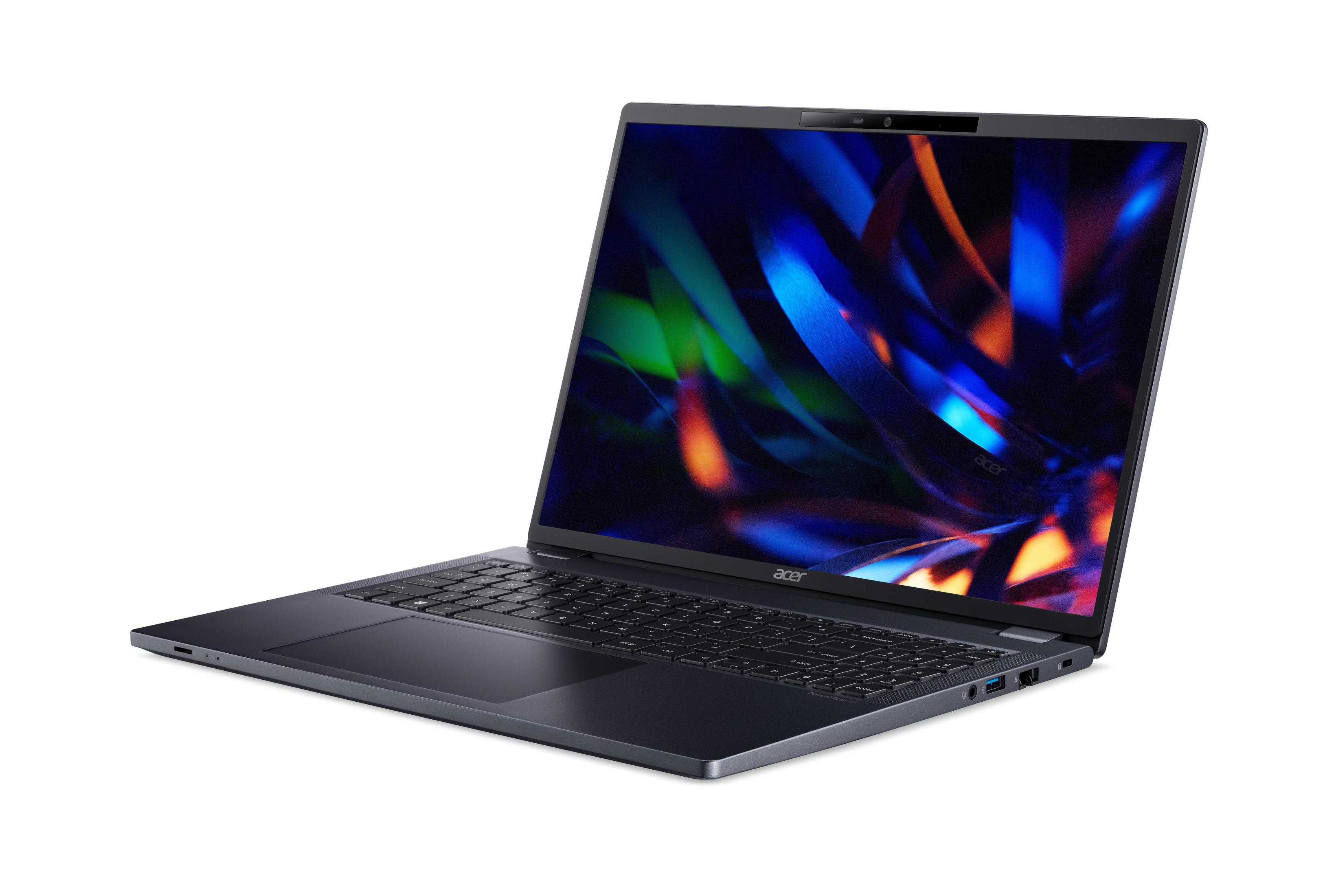 Un laptop argentato con schermo colorato, aperto su sfondo bianco.