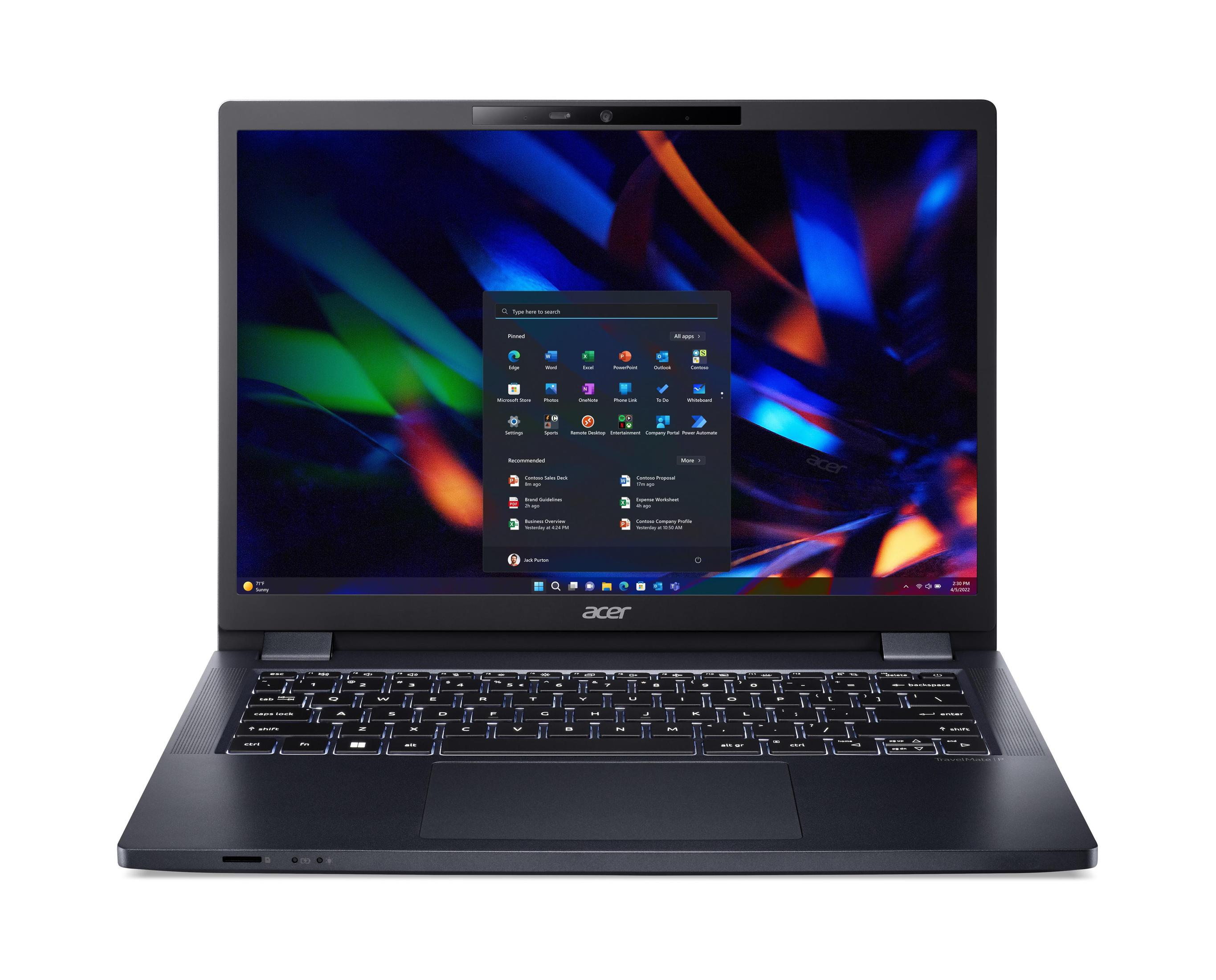 Un laptop mostra l'interfaccia di Windows 11, con le app visibili sullo schermo.