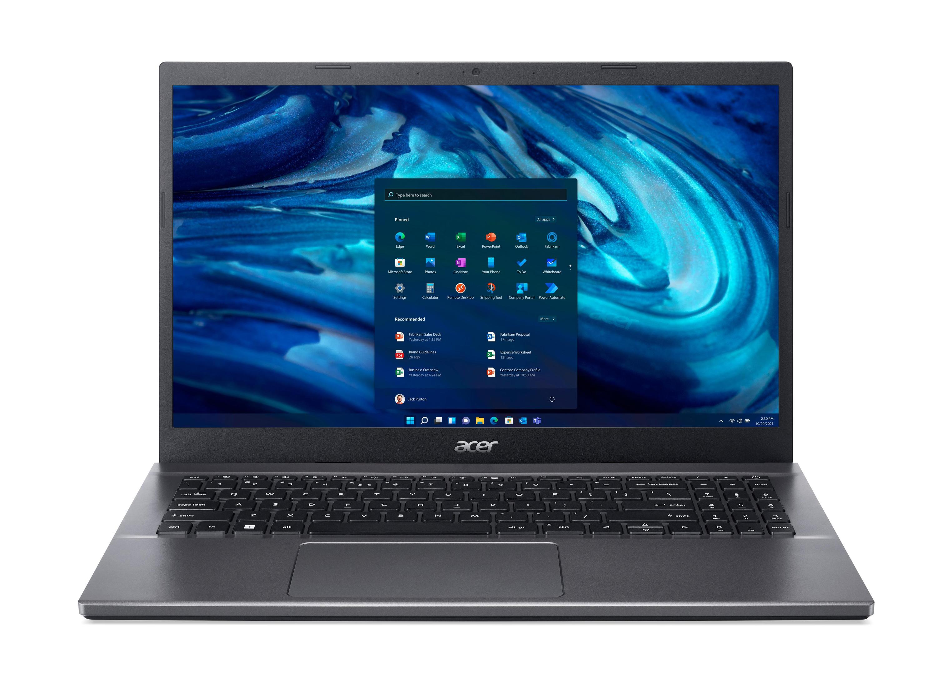 Ein Acer Laptop mit geöffneter Windows 11 Oberfläche. Der Hintergrund ist blau.