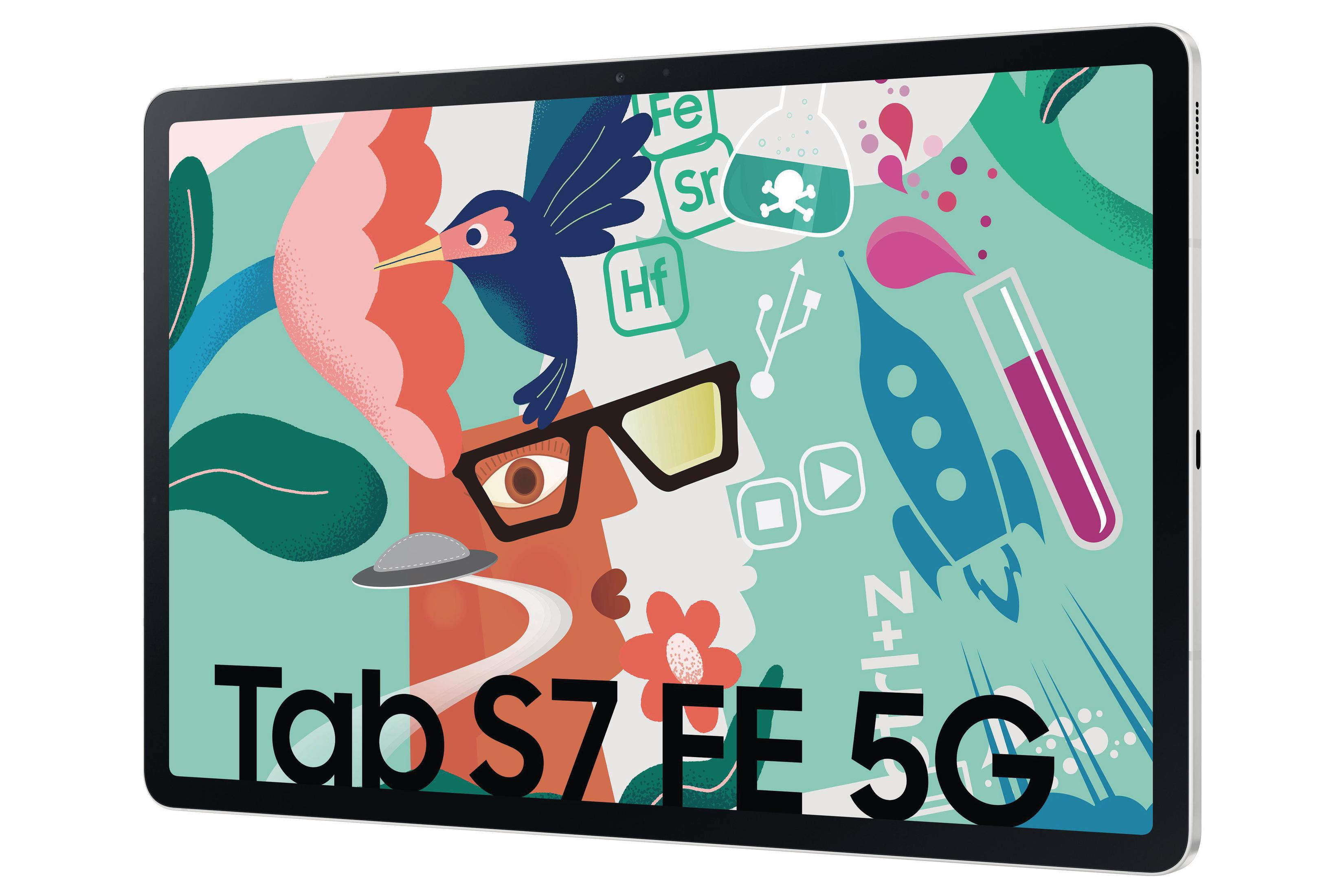 Tablet mit farbenfrohem Bildschirm mit Grafiken und Text.