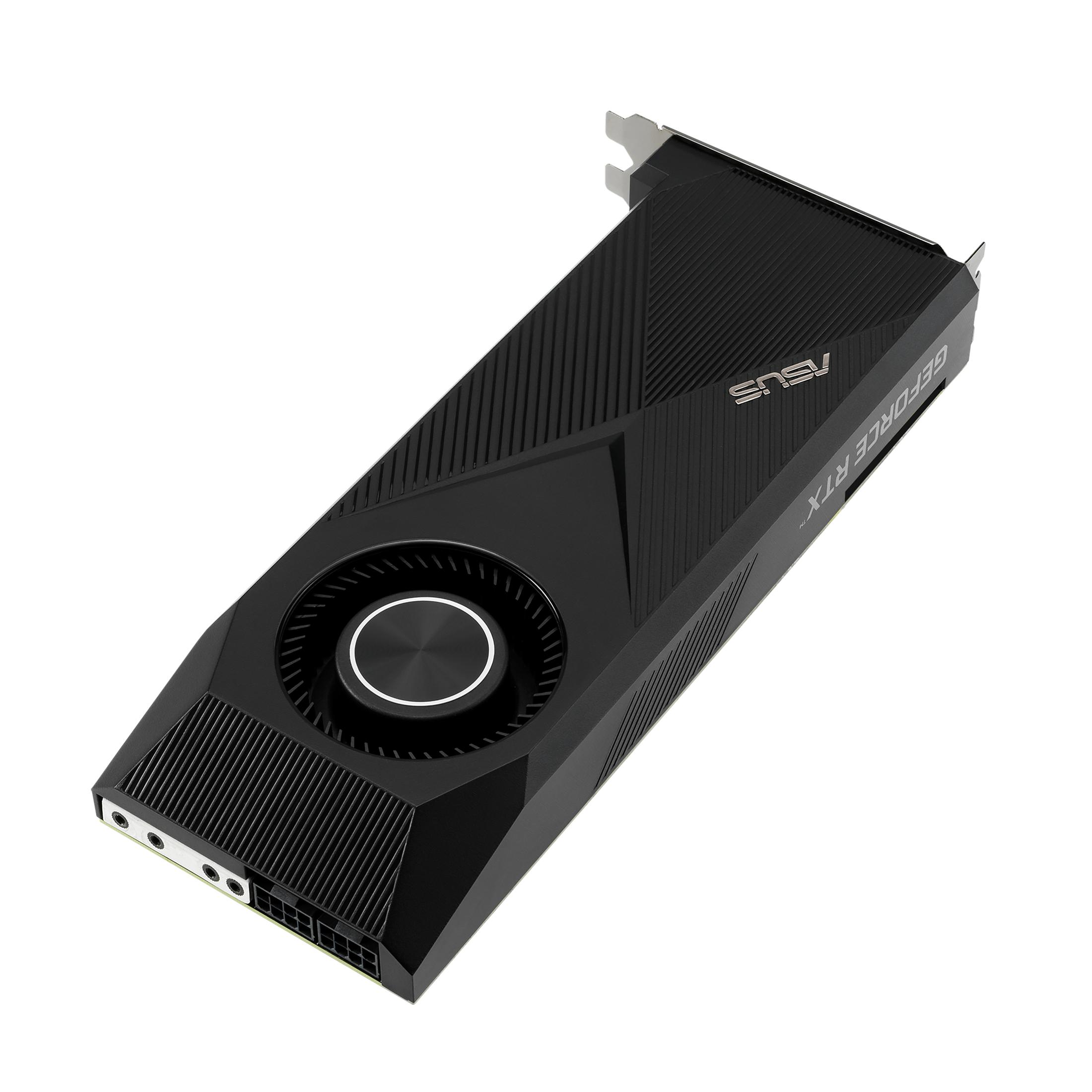 Scheda grafica ASUS GeForce RTX nera. Ha una ventola e delle porte.