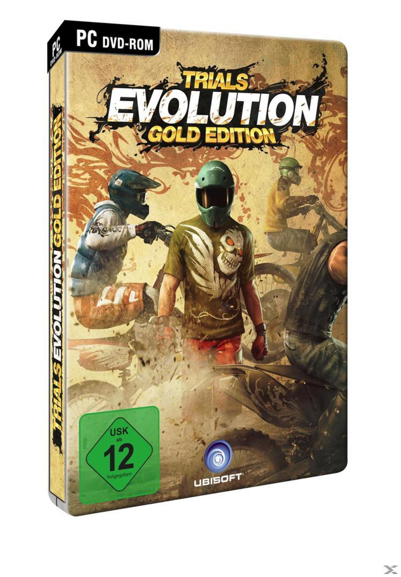 Die Spielverpackung von Trials Evolution Gold Edition wird gezeigt, mit einer Motorradrennszene.