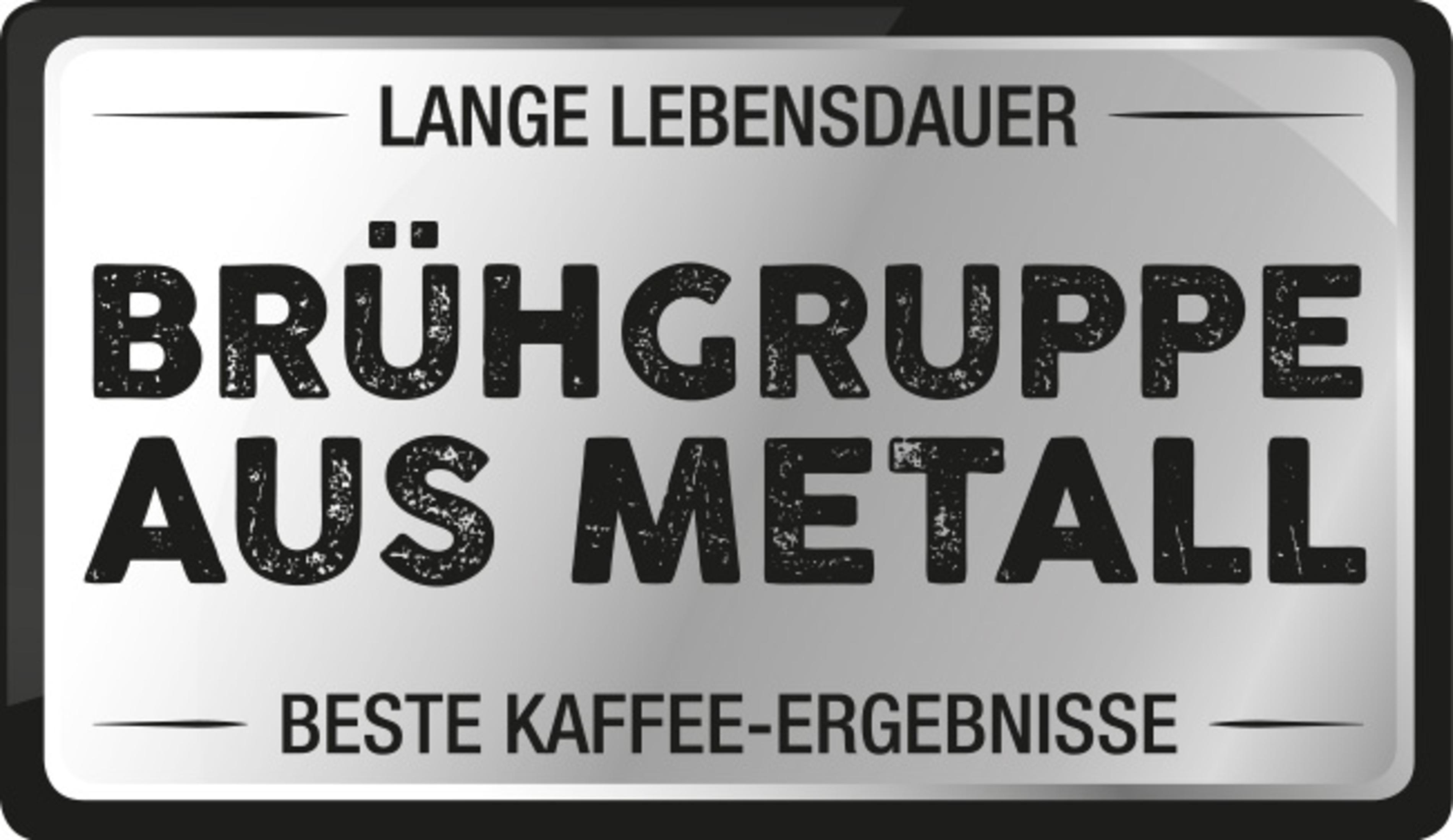 Ein Metallschild mit deutschem Text über Kaffeemaschinenteile und beste Ergebnisse.
