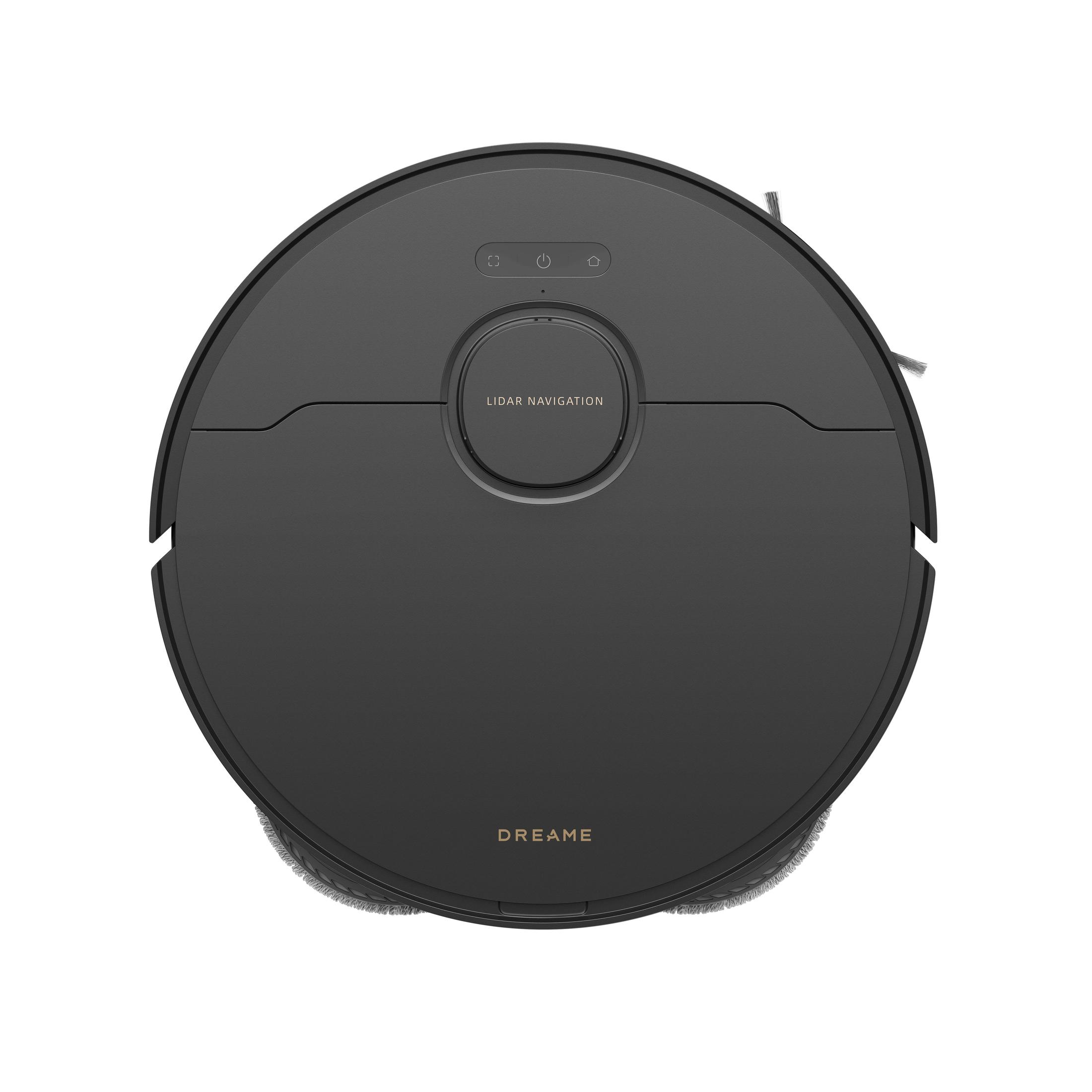 Widok z góry na czarny robot odkurzający ze słowem DREAME z przodu.