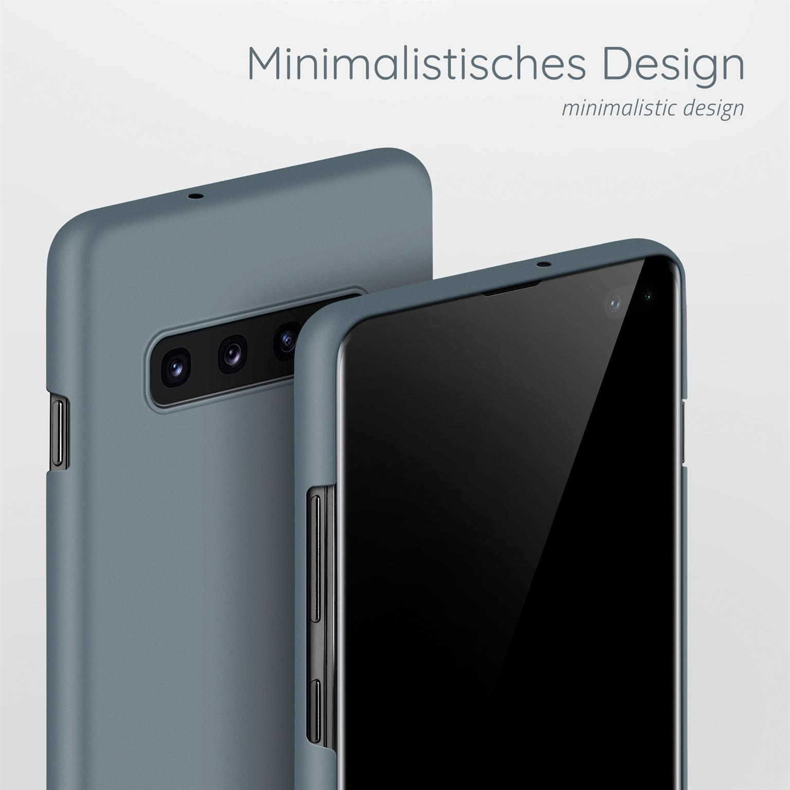 Zwei Telefone, eines mit einer blauen Handyhülle und das andere mit einer grauen Hülle.