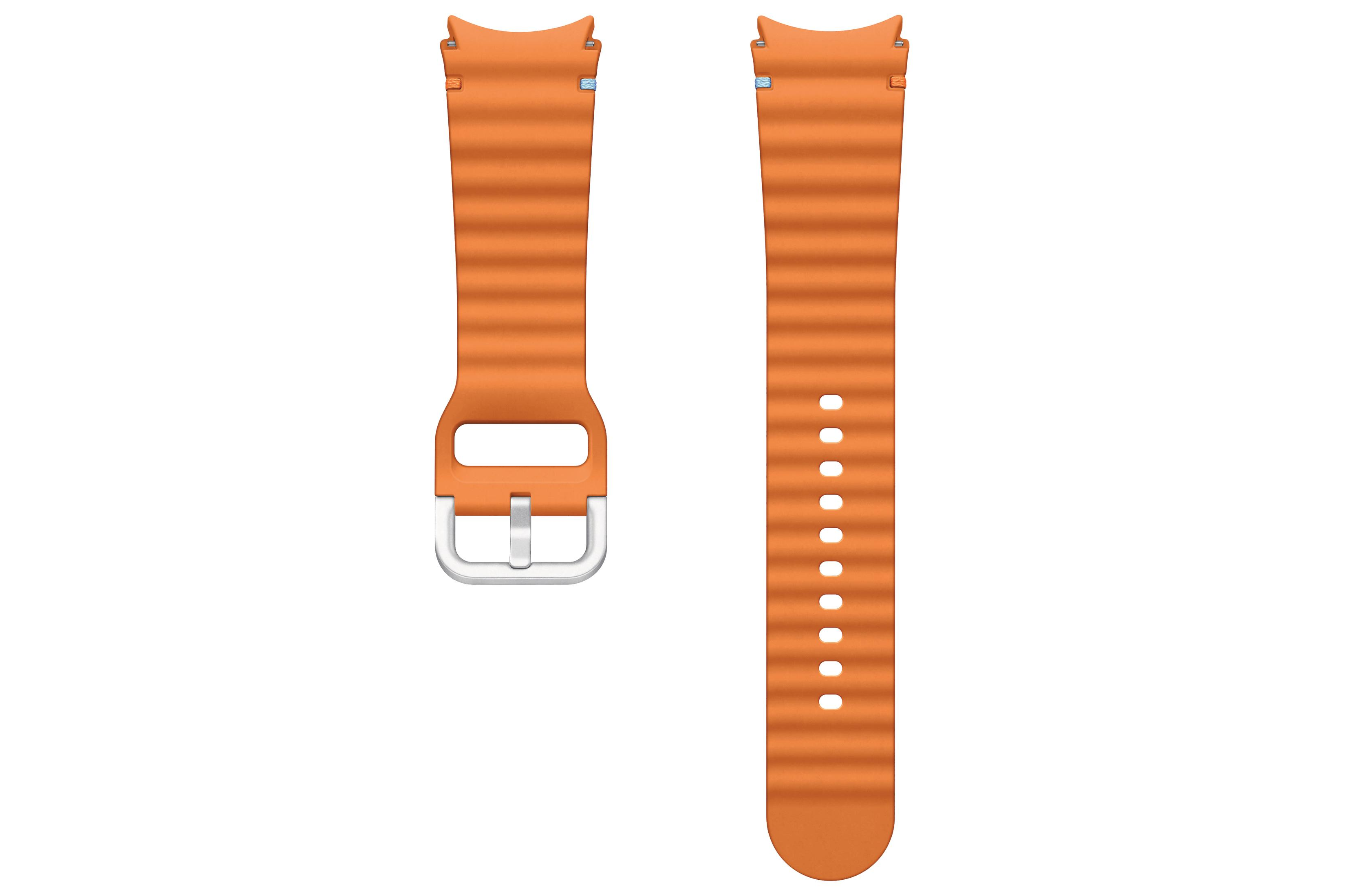 Correas de reloj naranjas con hebilla y agujeros.