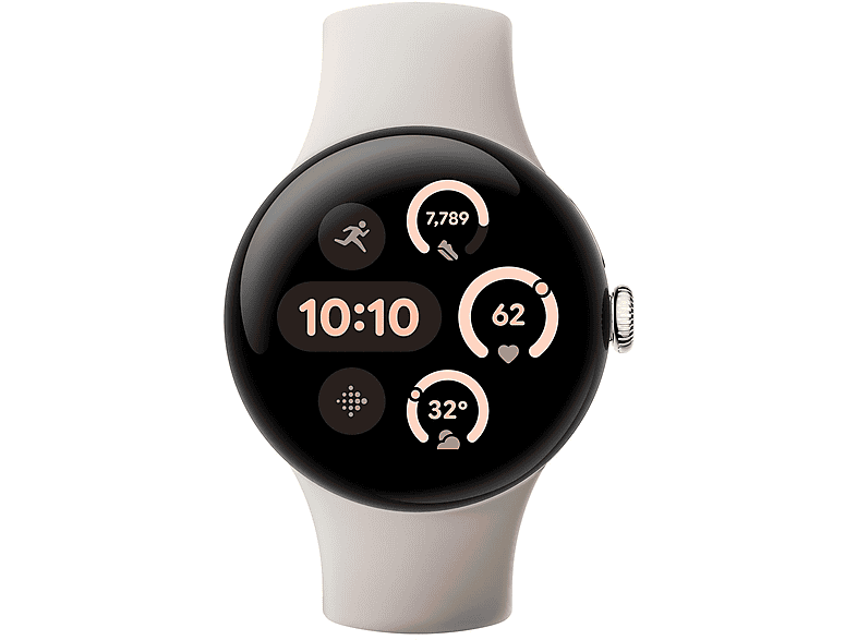 GOOGLE PIXEL WATCH 3 41MM/WIFI/SILVER/PORCELAIN Smartwatch Aluminium Fluorelastomer, 130–175 mm, 165–210 mm, Porcelain