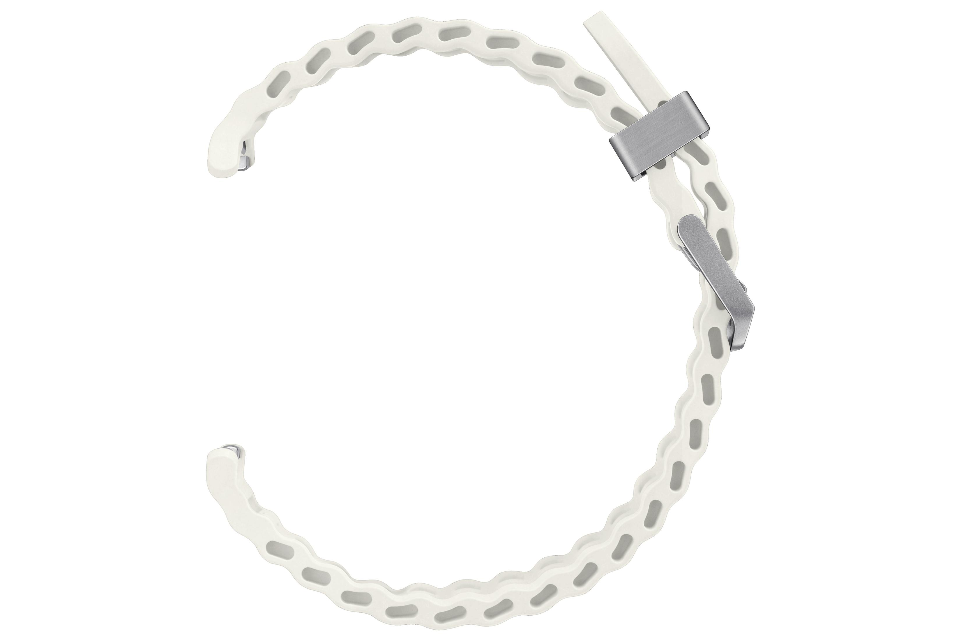 Cinturino bianco con chiusura in metallo.